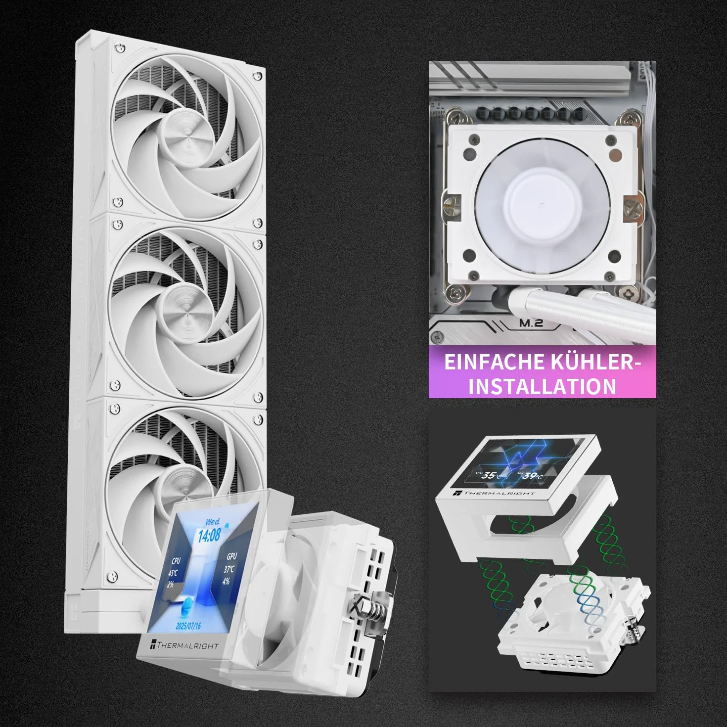 Thermalright Stream Vision 360 Chłodnica cieczy procesora, ekran LCD 3,5" z wbudowanym wentylatorem magnetycznym,rozdzielczość 640 x 480, prędkość 2400 obr./min,kompatybilny z AM5,LGA1851/1700
