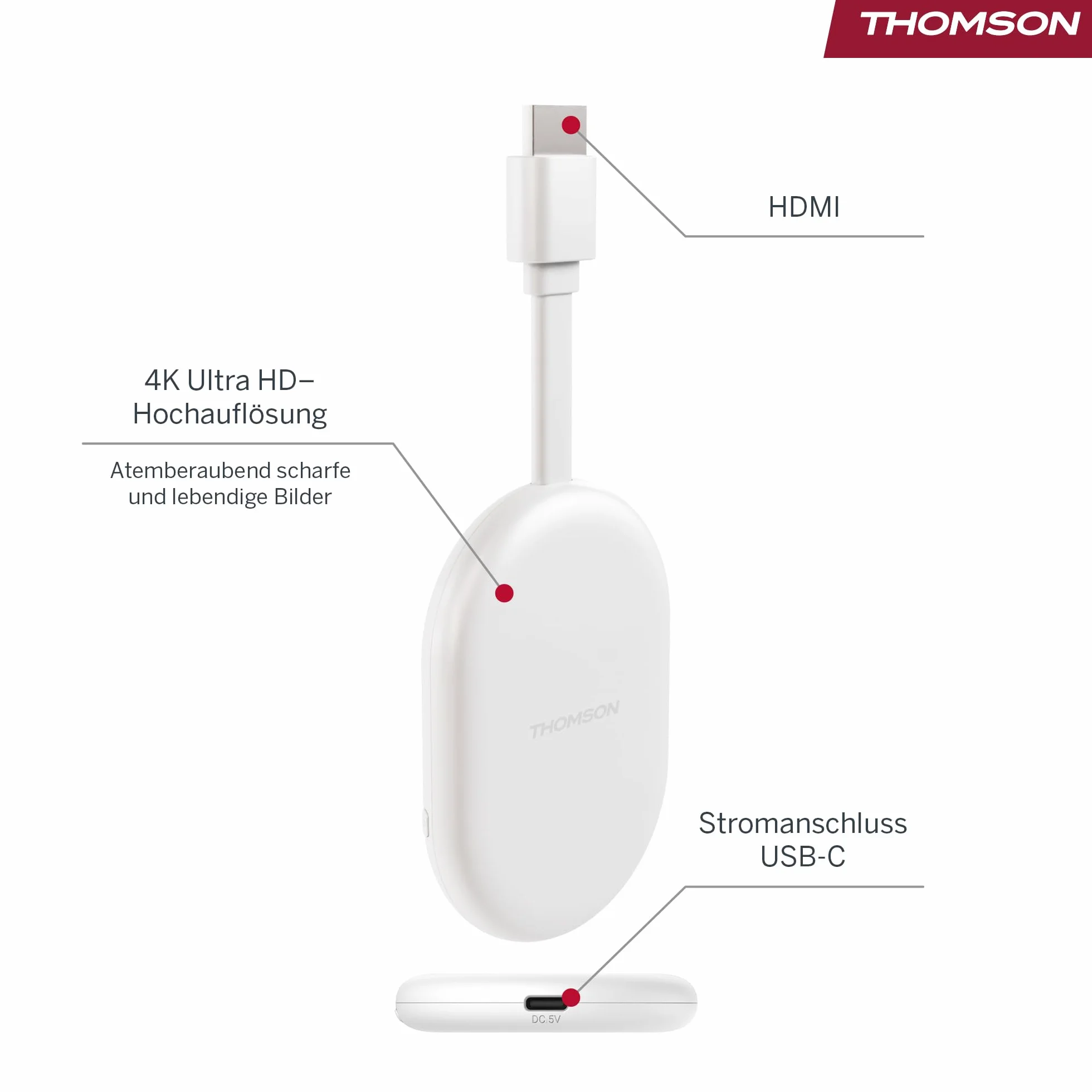 Thomson Go Cast 152 Przystawka Streamingowa 4K UHD Google TV, Sterowanie Głosowe, Dolby Atmos, HDR10, 32 GB