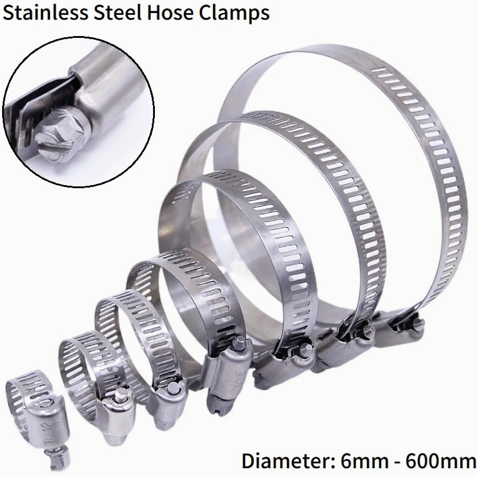 Stalowe zaciski do węży z napędem ślimakowym, 5/10 sztuk regulowane opaski do węża ze stali nierdzewnej 6mm-600mm(213-235mm X 5pcs)
