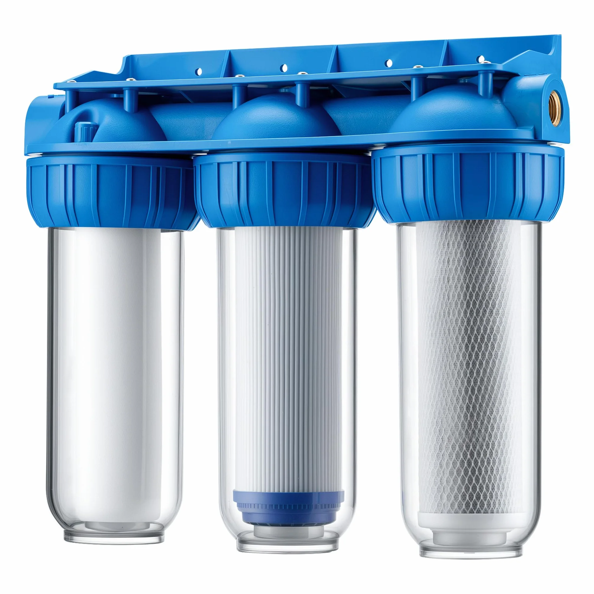 Naturewater NW-BR10B4 3-stopniowy filtr do wody 5 µ 20,67 mm (1/2") wkład PP Ø60 mm uchwyt ścienny klucz filtr osadów blok węgla aktywnego granulat