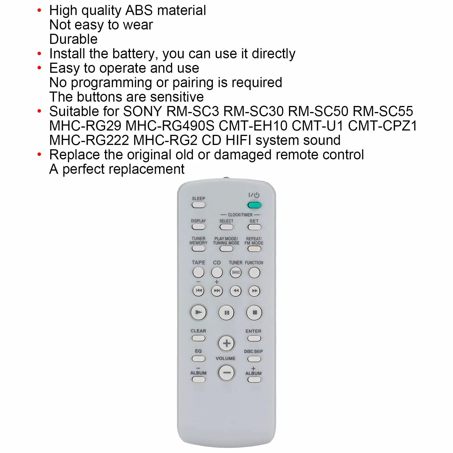 Uniwersalny Pilot do Telewizora CD HIFI Zamienny Kontroler RM-SC3 RM-SC30 RM-SC50 RM-SC55 MHC-RG29 MHC-RG490S CMT-EH10 CMT-U1 CMT-CPZ1