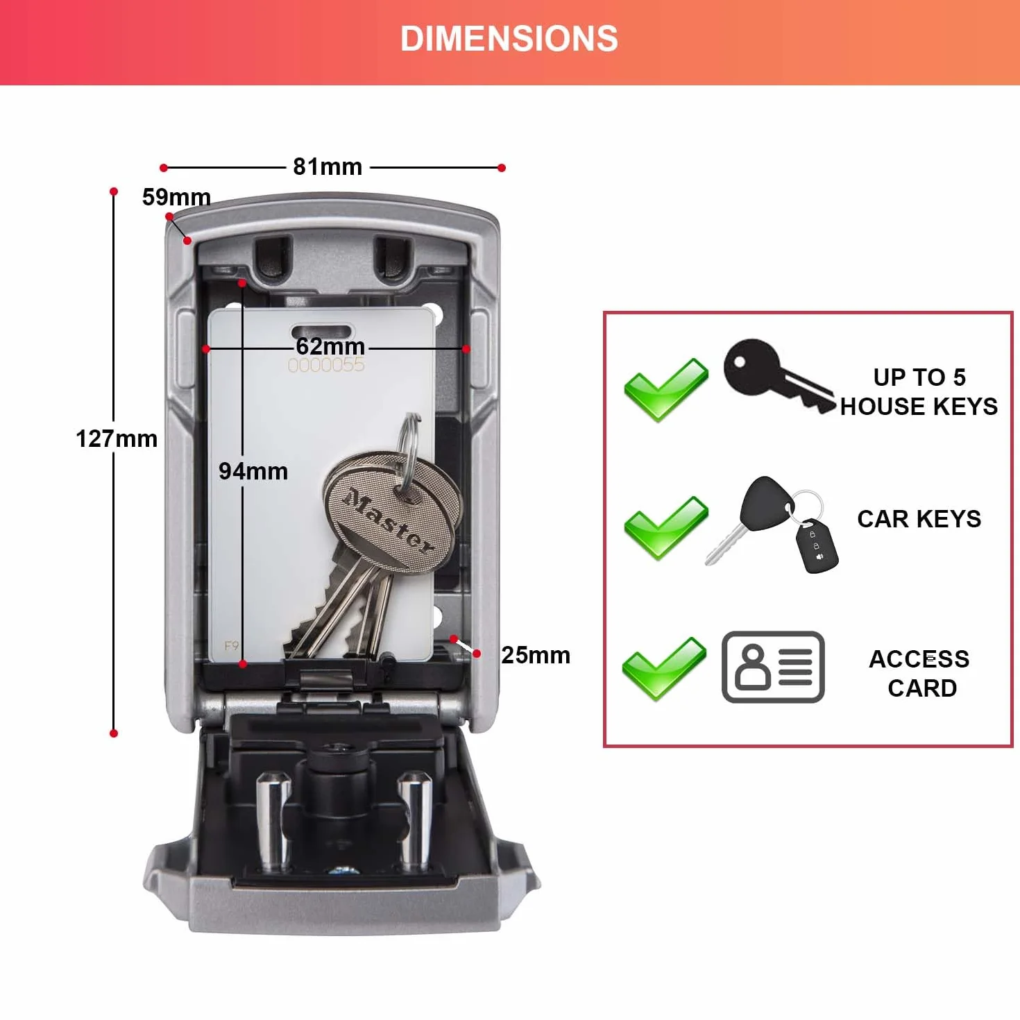 Master Lock Smart Connected sejf na klucze, szyfrowanie zgodnie ze standardami wojskowymi, na zewnątrz, montaż ścienny, Bluetooth lub kod liczbowy