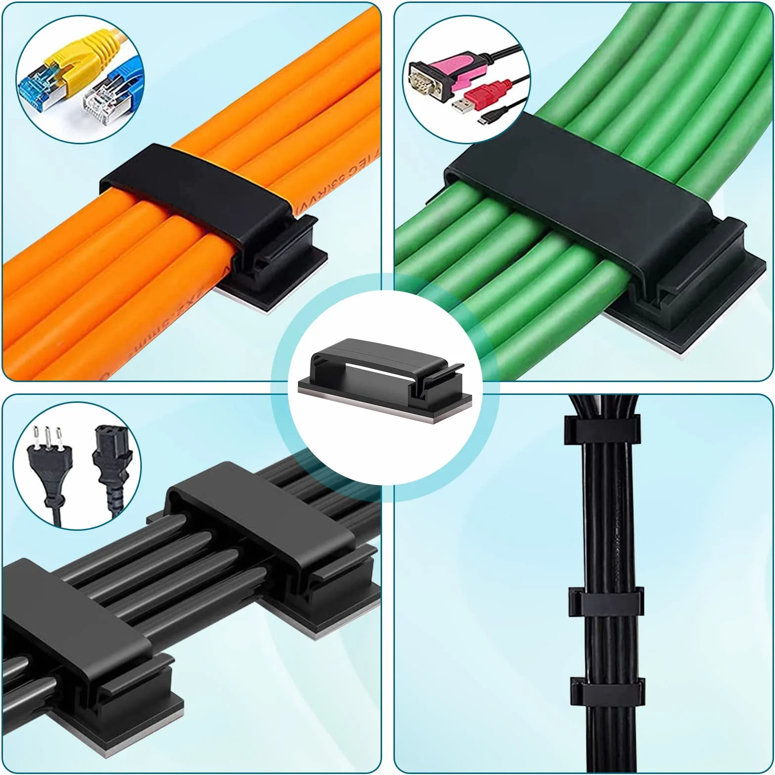 Vinabo 5 sztuk klip organizer na kabel, klipy kablowe,Zarządzanie kablem haki naklejki do kabli zasilających,Uchwyt kabla do ładowania, PC, biura i domu, czarny