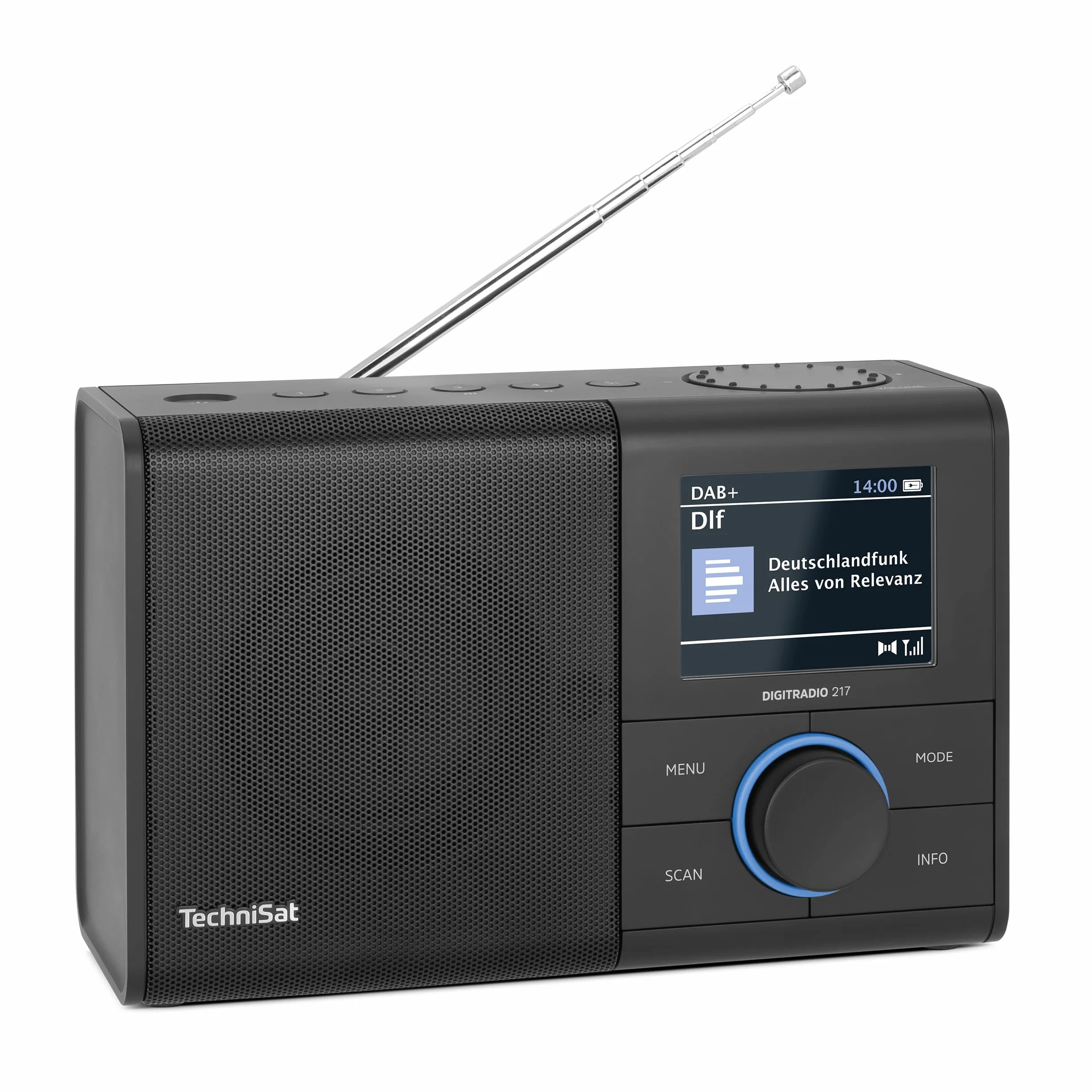 TechniSat DIGITRADIO 217 – Kompaktowe, przenośne radio cyfrowe DAB+ (FM, kolorowy wyświetlacz, Bluetooth, szybki wybór, zasilanie sieciowe/bateryjne, 2 budziki, pamięć stacji) czarne