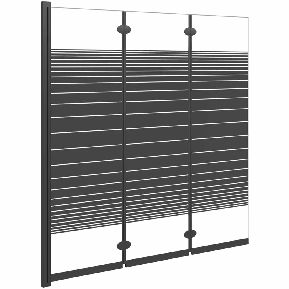 vidaXL Składany parawan nawannowy, 3 panele, 130x130 cm, ESG, czarny, parawan wannowy, parawan nawannowy, parawan na wannę, parawany wannowe