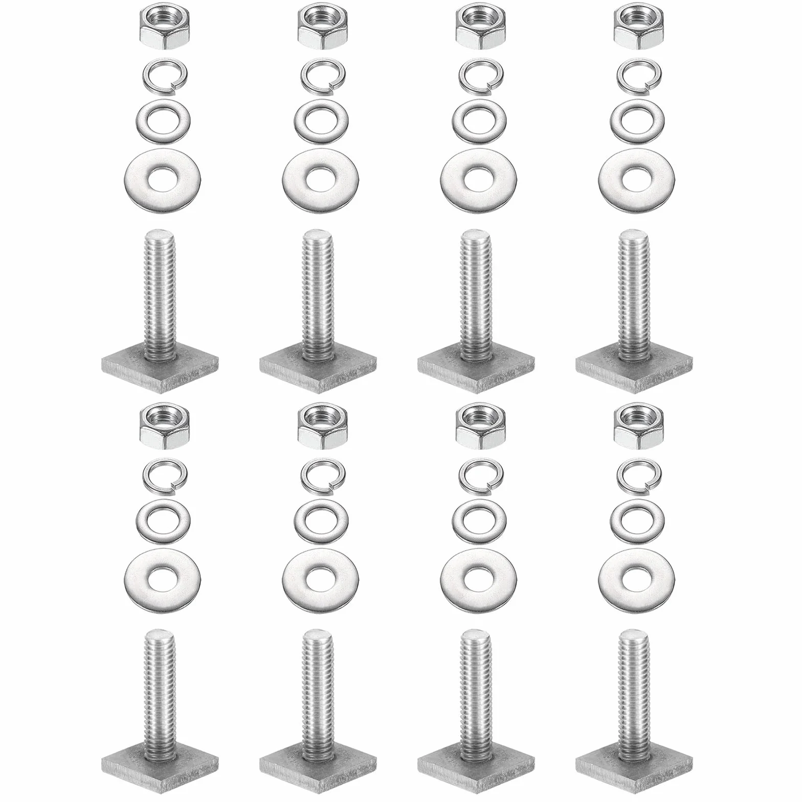 PATIKIL Śruby z rowkiem T M8 x 30 mm, 8 zestawów śrub z łbem kwadratowym ze stali nierdzewnej T z podkładkami nakrętkowymi do roweru, narciarstwa, stojaka na kajak