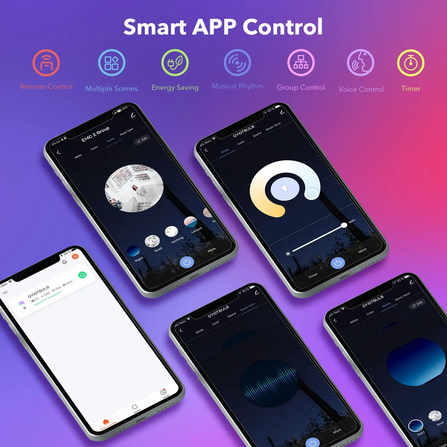 GY Żarówki Led Smart GX53 Żarówka Wifi Lampa RGB Light Bulb Alexa Lamp Remote Lampen 9W 850 Lumen 6 Sztuk
