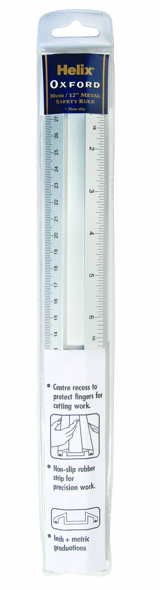 Helix Antypoślizgowa metalowa linijka bezpieczeństwa, srebrna, 30 cm