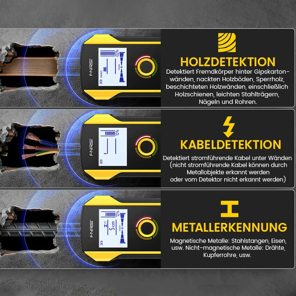 Wykrywacz przewodów 6 w 1 - wykrywacz metalu, wykrywacz kabli, lokalizator przewodów elektrycznych z wyświetlaczem LCD i sygnalizacją głosową do napięcia AC, metalu, drewna
