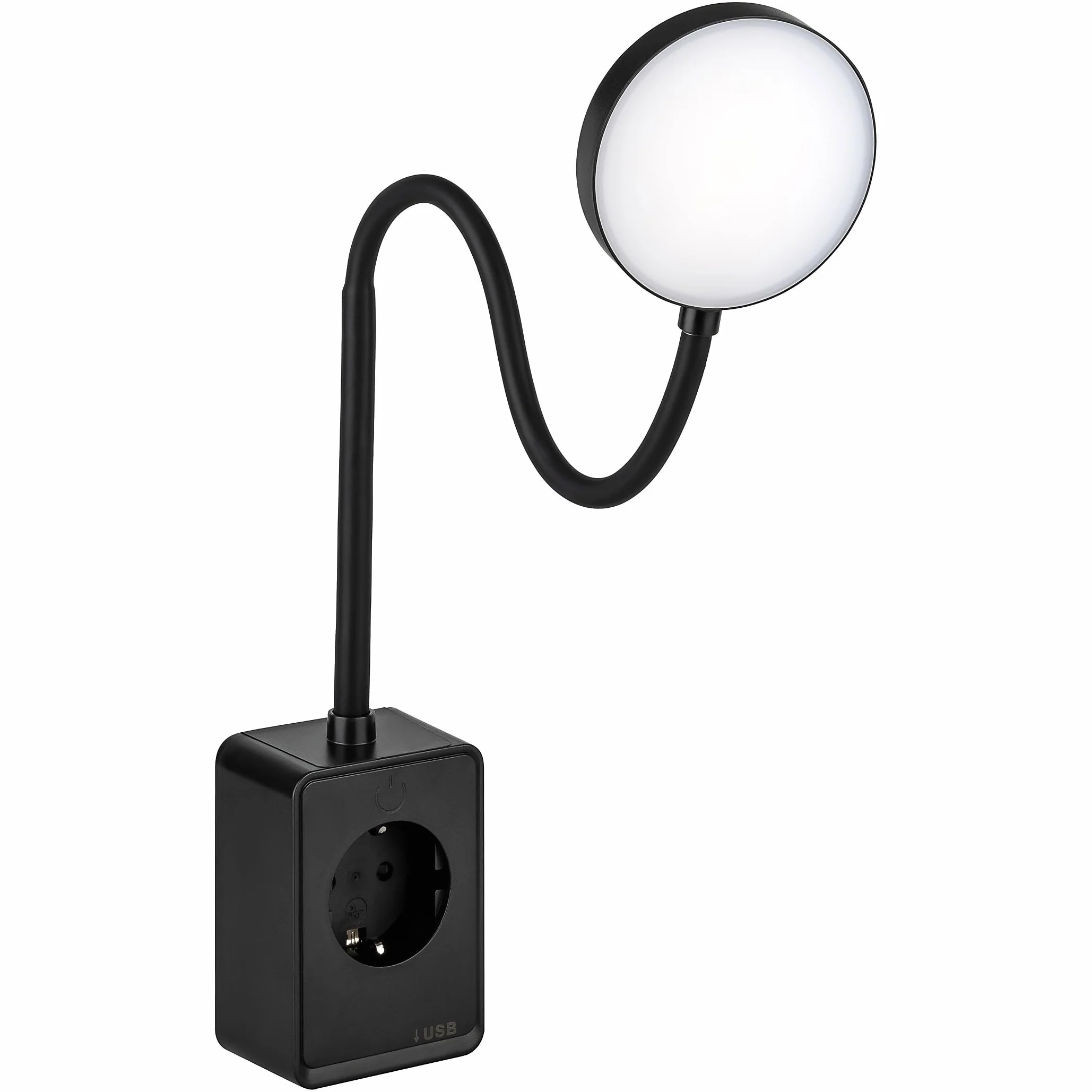 SEBSON Lampa LED o zmiennym gniazdku, lampka do czytania i gniazdko elektryczne ze złączem USB-C, elastyczna gęsia szyja, neutralna biel, 4000 K, lampka nocna, 4,5 W, czarna