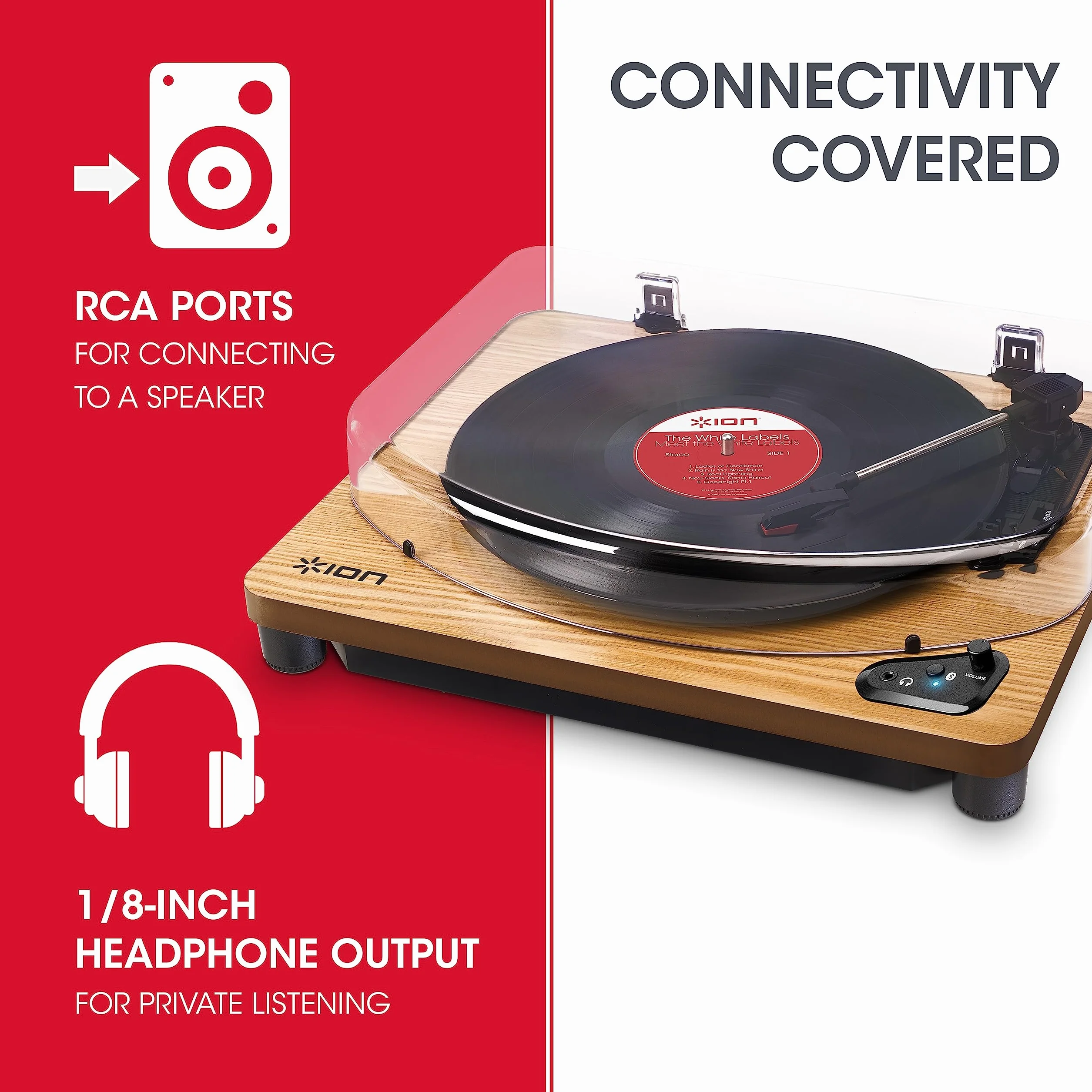 ION Audio Air LP – Gramofon z Bluetooth, wyjściem USB do zgrywania muzyki i 3 prędkościami – drewno naturalne