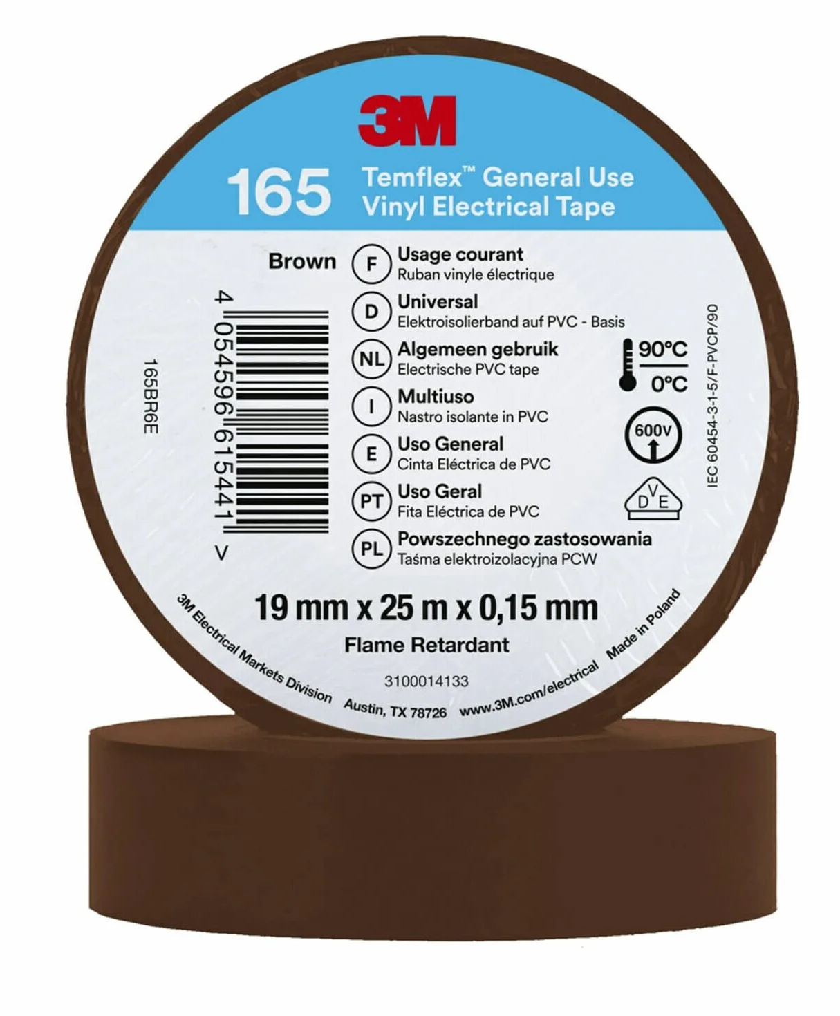 3M 165Yg1E Taśma Winylowa, Zielony/Żółty, 15 mm x 10 m