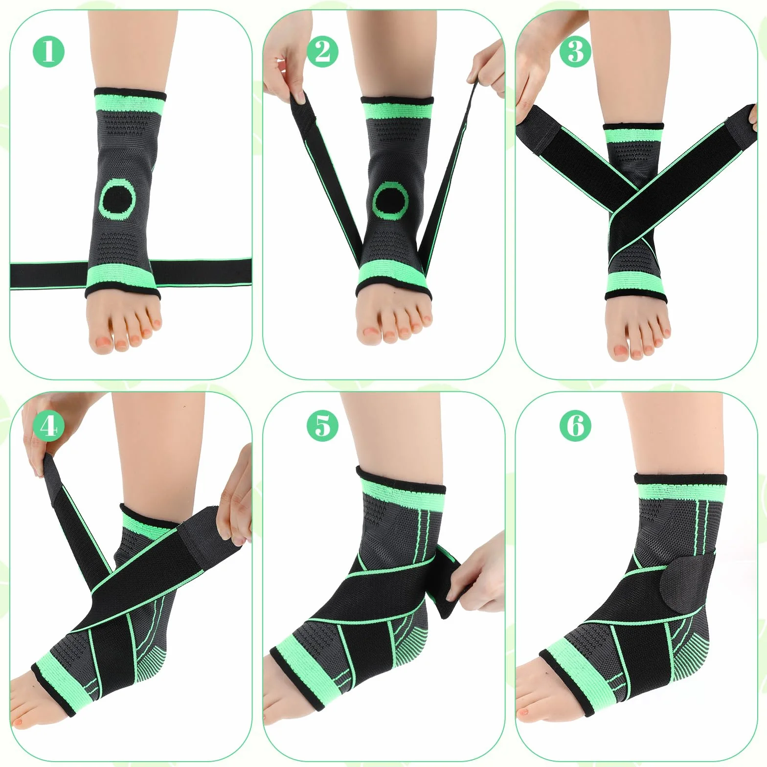 CIATBYYJ 1 para bandaży na kostkę, profesjonalny bandaż na kostkę, z zapięciem na rzepy, unisex (zielony, do rozmiarów butów UE 33-36)