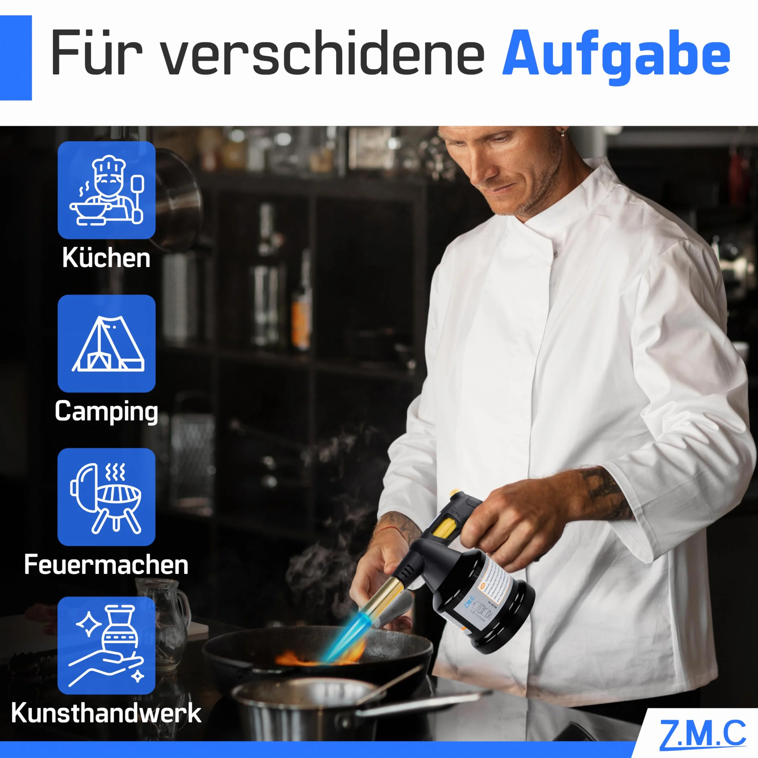 Z.M.C Palnik gazowy 1,3 kW + 4 wkłady Bunsena 190 g, do 1350°C, możliwość lutowania, regulowana kuchenka zapłonowa
