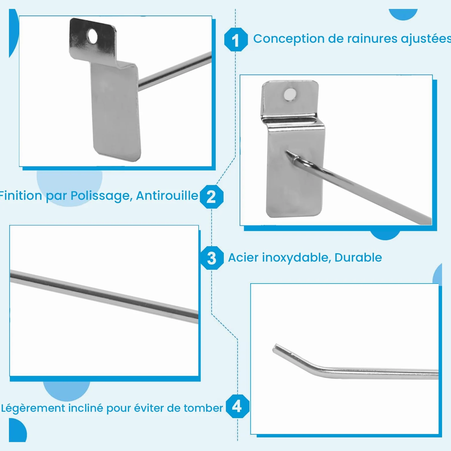 uyoyous Haki do ściany perforowanej, 20 cm, do ściany lamelowej, 100 sztuk, metalowe haki na płyty perforowane, do garażu, warsztatu, sklepu, regału
