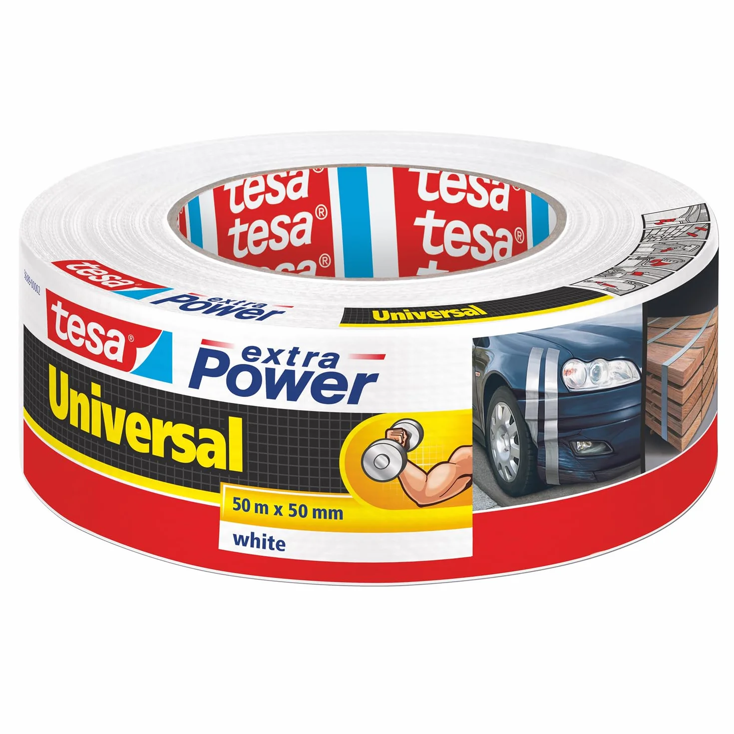 tesa extra Power uniwersalna taśma dwustronna - bardzo mocna taśma samoprzylepna - uniwersalna taśma dwustronna do napraw, mocowania, uszczelniania i nie tylko - biały - 1 rolka - 50 m x 50 mm