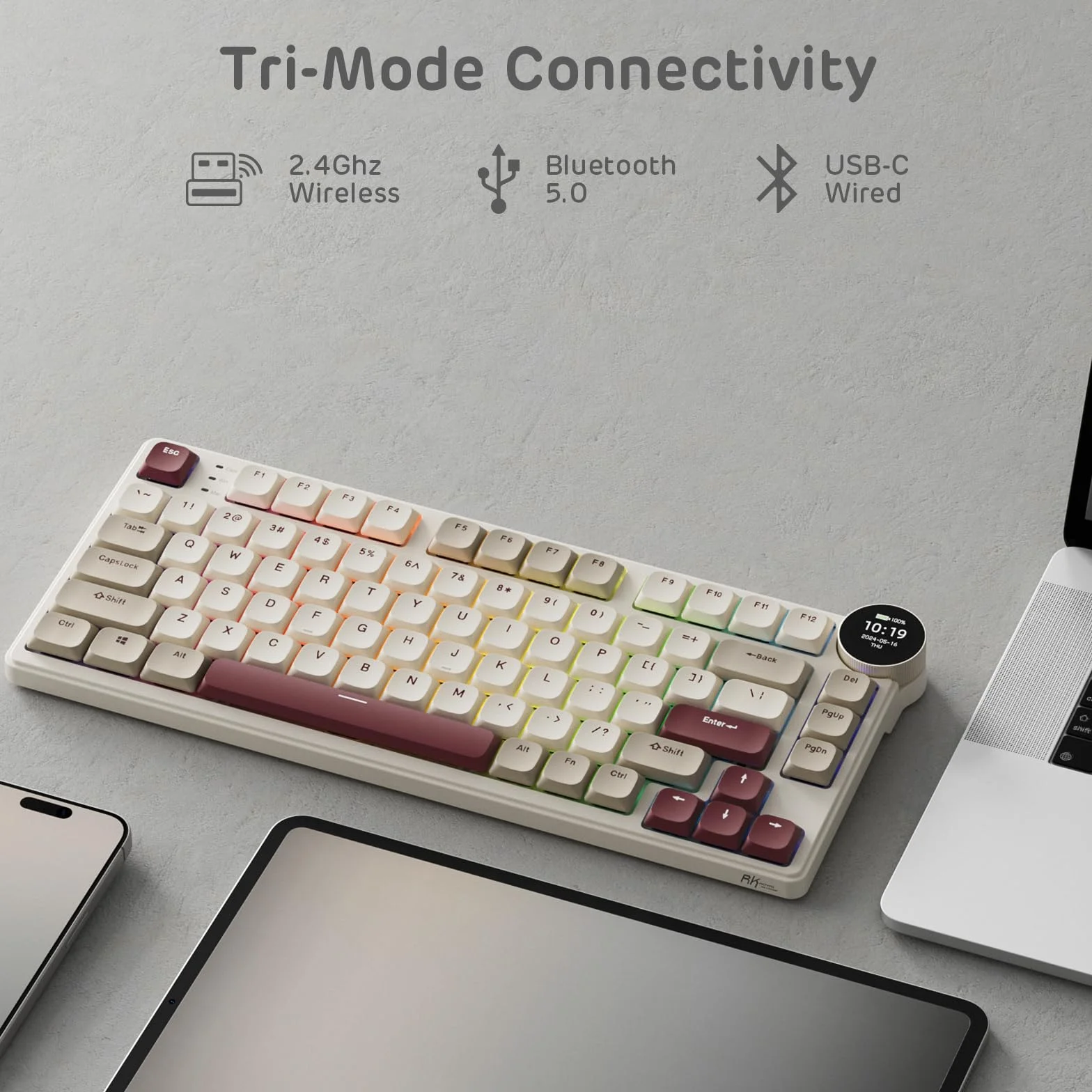 RK ROYAL KLUDGE N80 Niskoprofilowa klawiatura mechaniczna 75% bezprzewodowa BT/2,4G/USB-C