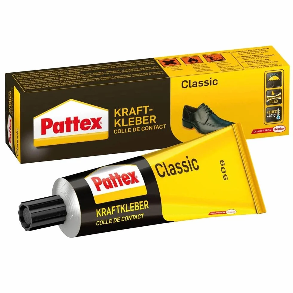 Pattex Kraftkleber Classic bardzo mocny klej zapewniający najwyższą wytrzymałość, uniwersalny klej do uniwersalnego zastosowania, odporny na wysokie temperatury, 1 x 50 g