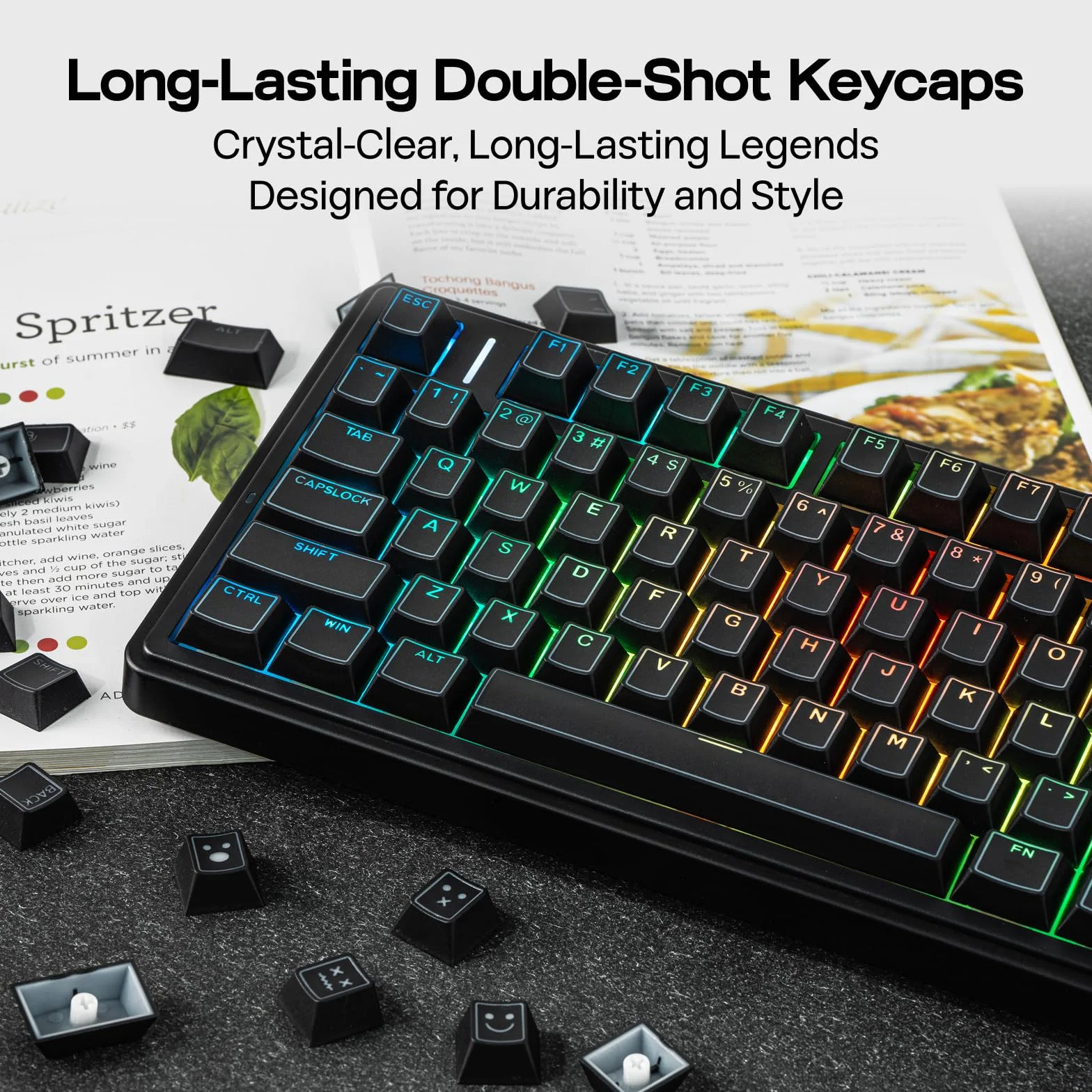 EPOMAKER Glintrix PBT Shine Through Keycaps, Arris & Keys Backlit, Double Shot, Cherry Profile, 60/75/96/pełny rozmiar, niestandardowy zestaw klawiszy do mechanicznej klawiatury do gier (czarne)