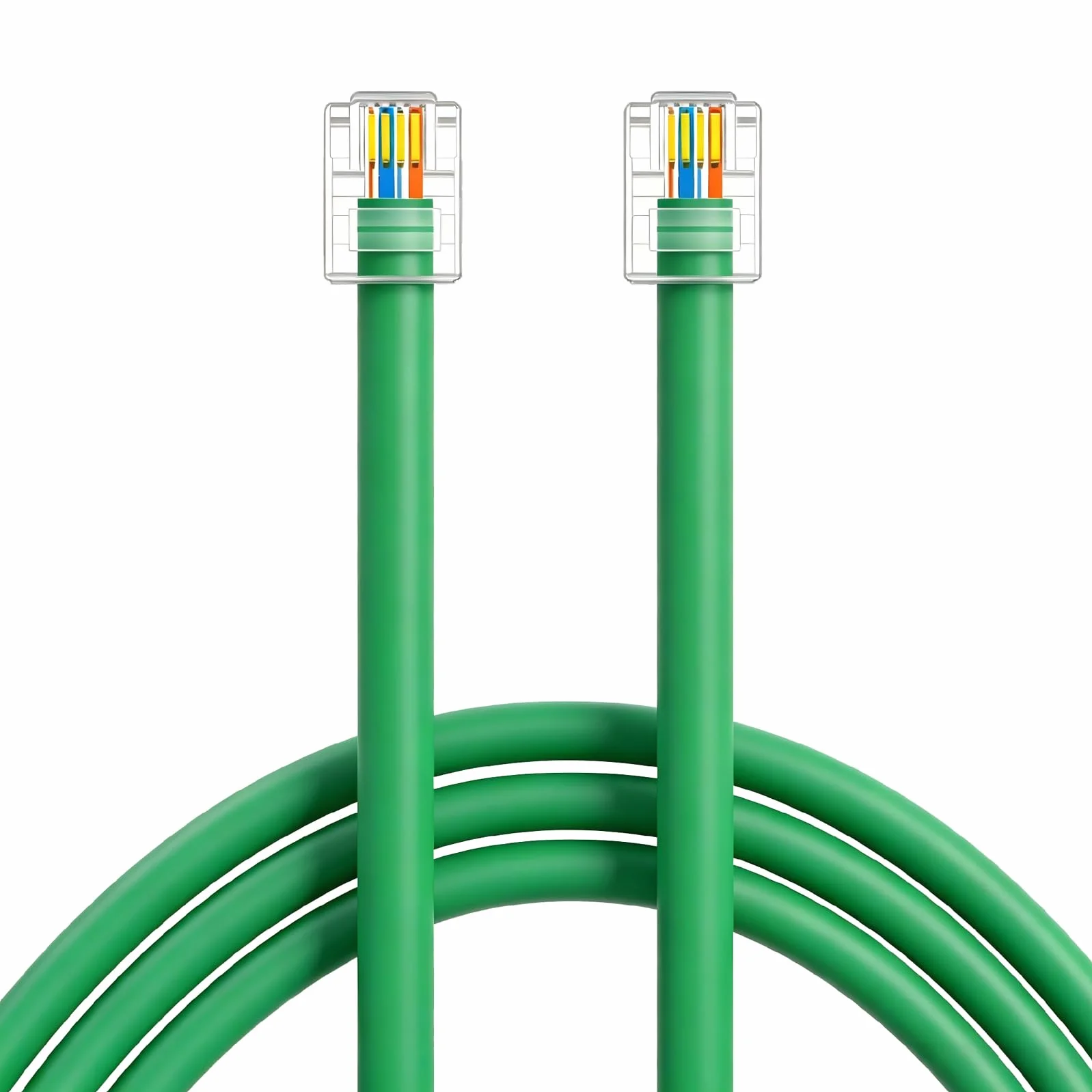 NECABLES CAT5E Kabel do transmisji danych RJ11 DSL, 1,8 m, wytrzymały, szybki do modemu DSL UTP, kompatybilny z ATT RJ11 6P4C męski na męski, zielony - 6 m