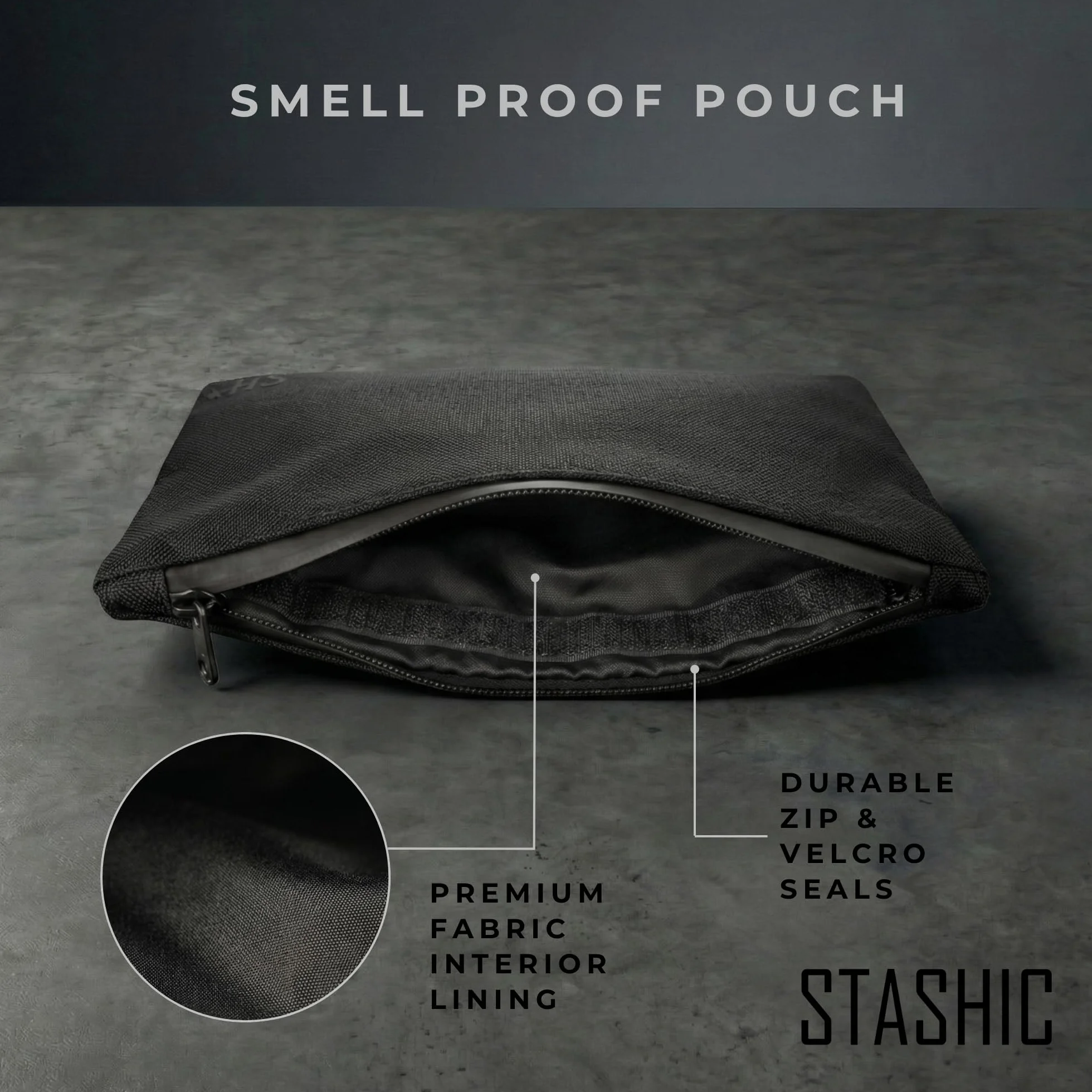 STASHIC Worek odporny na zapachy - podszewka z węglem aktywnym - woreczek + metalowa rura do przechowywania XL + 3 plastikowe rurki - SH*, Czarny + Rurki, Pouch, Etui odporne na zapachy
