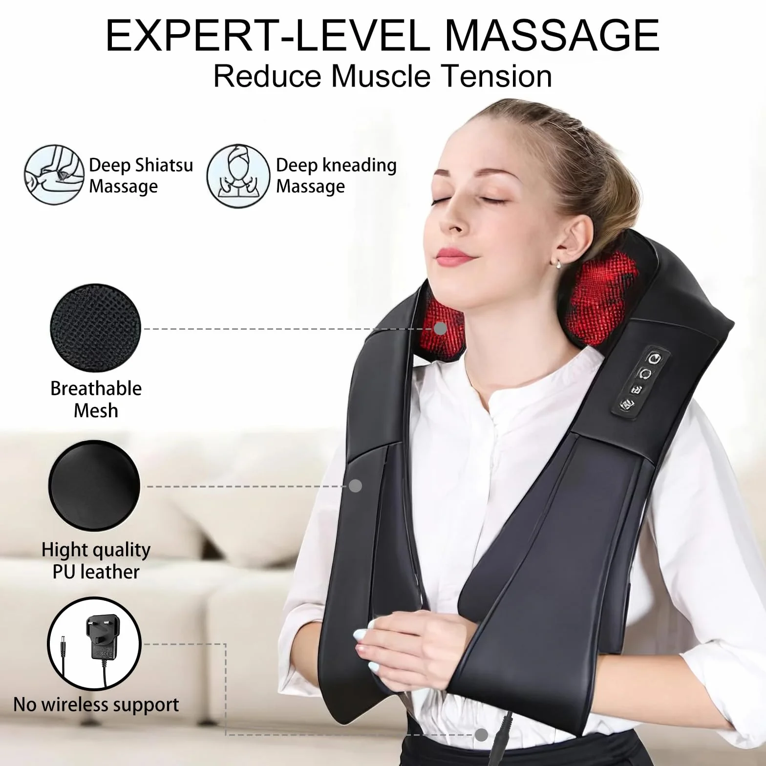 Masażer szyi, głębokie tkanki, ugniatanie 3D, marki iKristin, przenośny, z ciepłem, masażer Shiatsu do szyi, pleców, ramion, stóp i nóg, wygodne prezenty dla kobiet i mężczyzn (czarny)