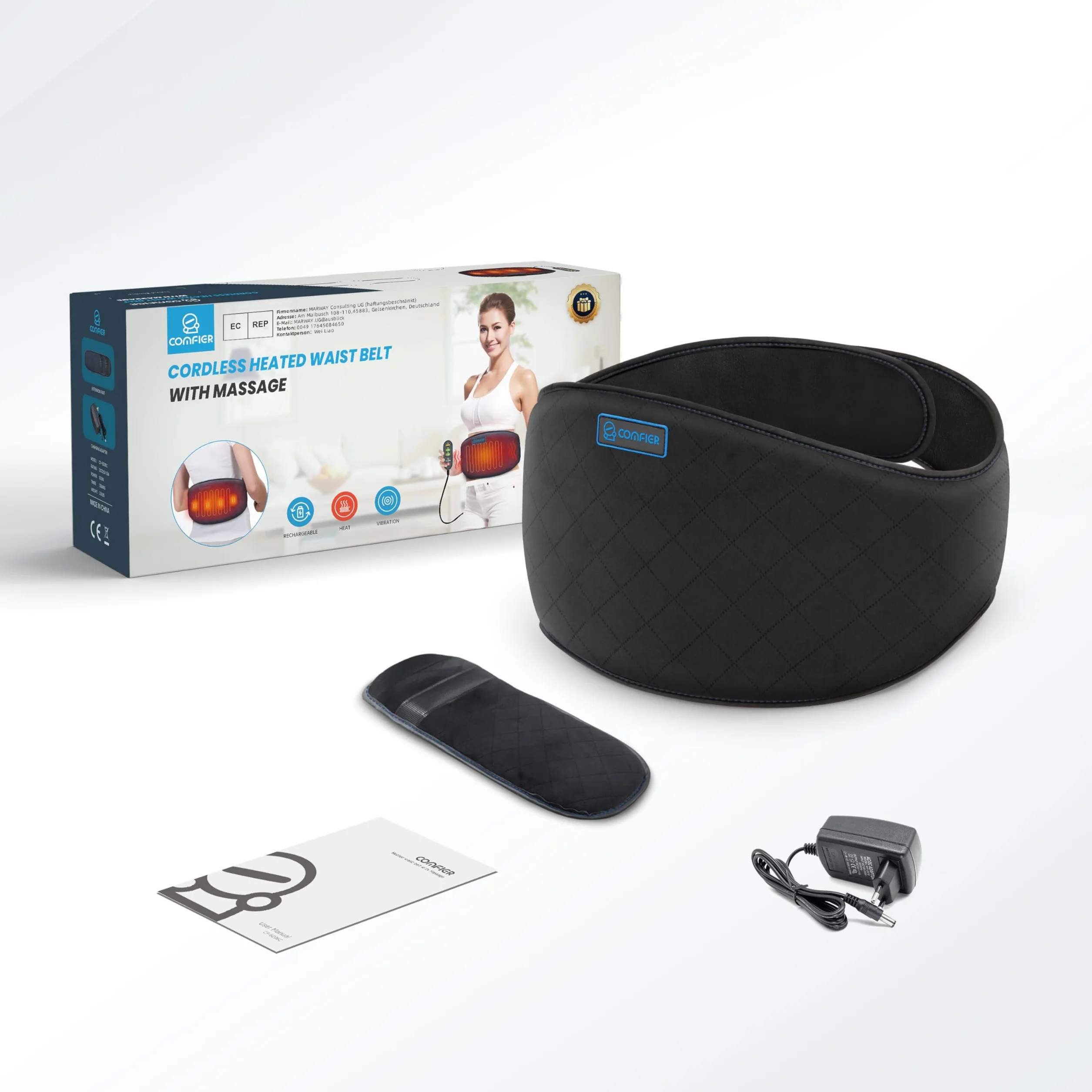 COMFIER Cordless pas grzewczy, pas grzewczy z wibracjami cieplnymi i automatycznym wyłączaniem, bezprzewodowa poduszka grzewcza do pleców, brzucha, lędźwi, prezent dla kobiet, mężczyzn