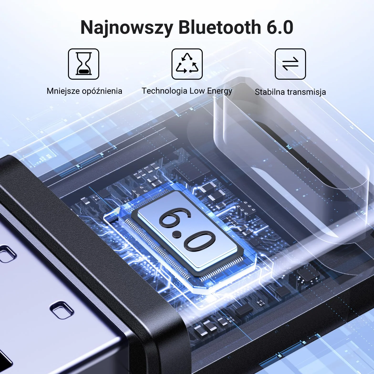 UGREEN Adapter Bluetooth 6.0 do komputera, pamięć USB Bluetooth do myszy, klawiatury, słuchawek, telefonu komórkowego, kontrolera, tylko dla systemów Windows 11/10/8.1