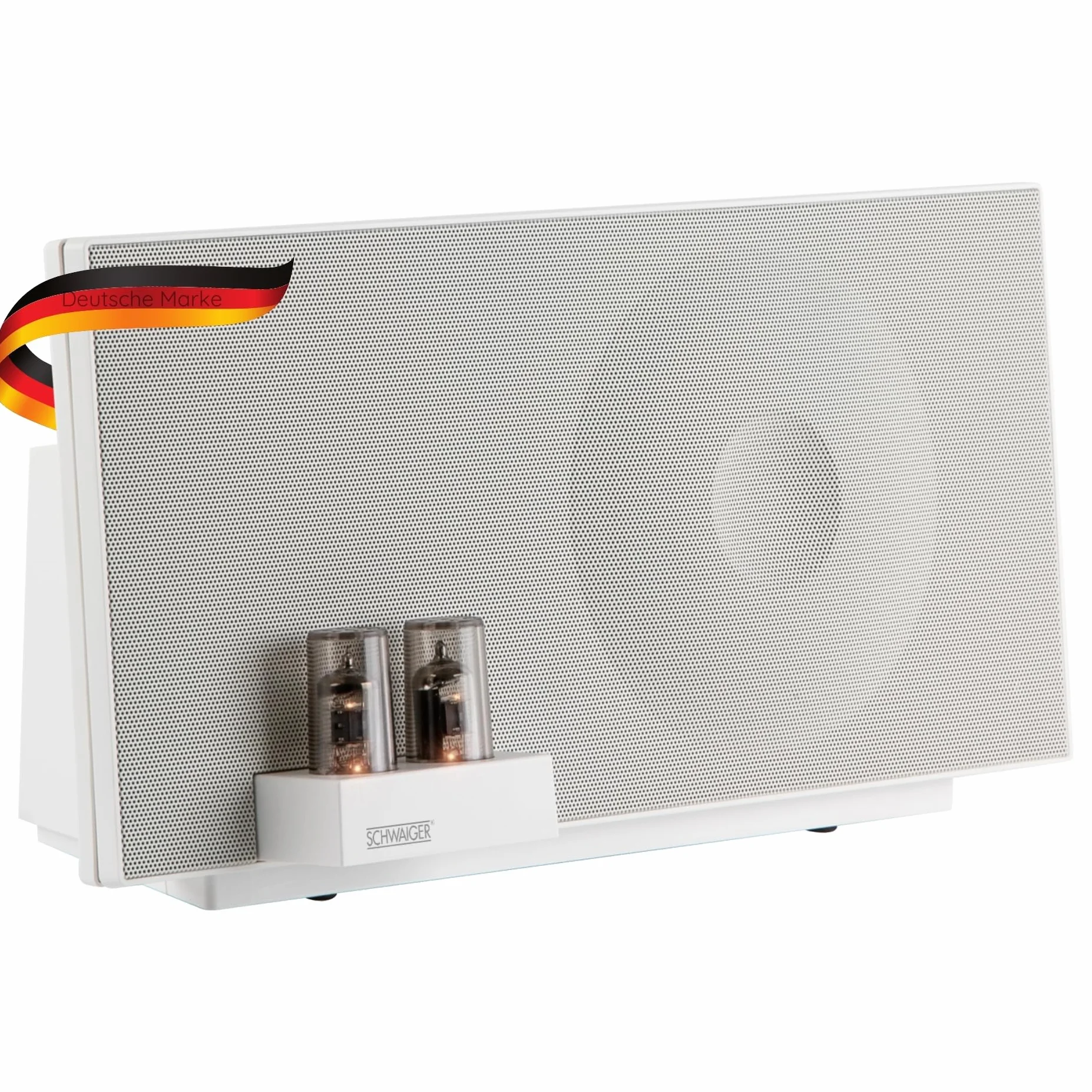 SCHWAIGER -658149- System głośników Hi-Fi | ze wzmacniaczem lampowym | 37 W | głośnik RMS | podświetlenie LED | wzmacniacz lampowy | Bluetooth | NFC | AUX | USB | Phono | biały