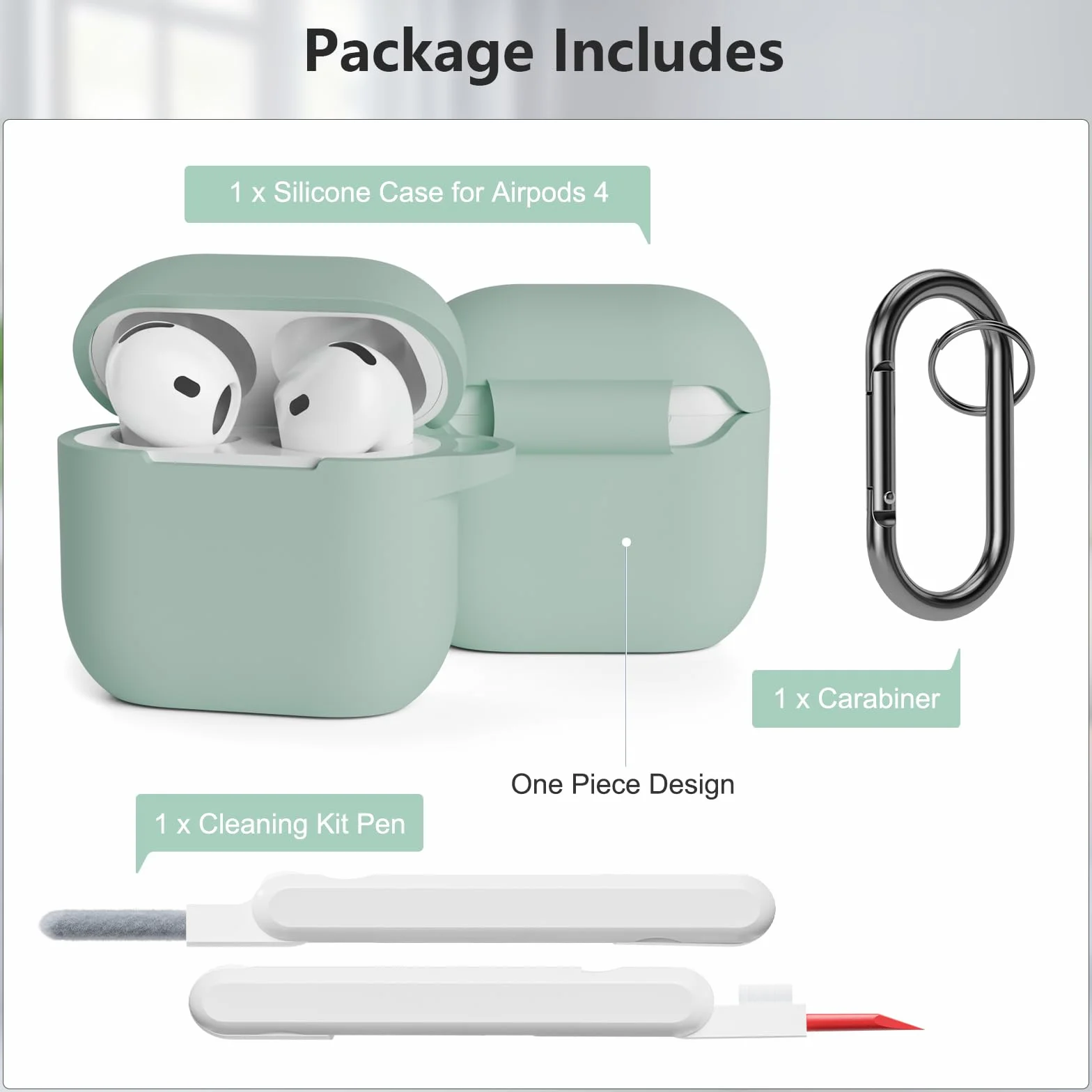Etui kompatybilne z AirPods 4 z zestawem czyszczącym, miękki pokrowiec ochronny, szary