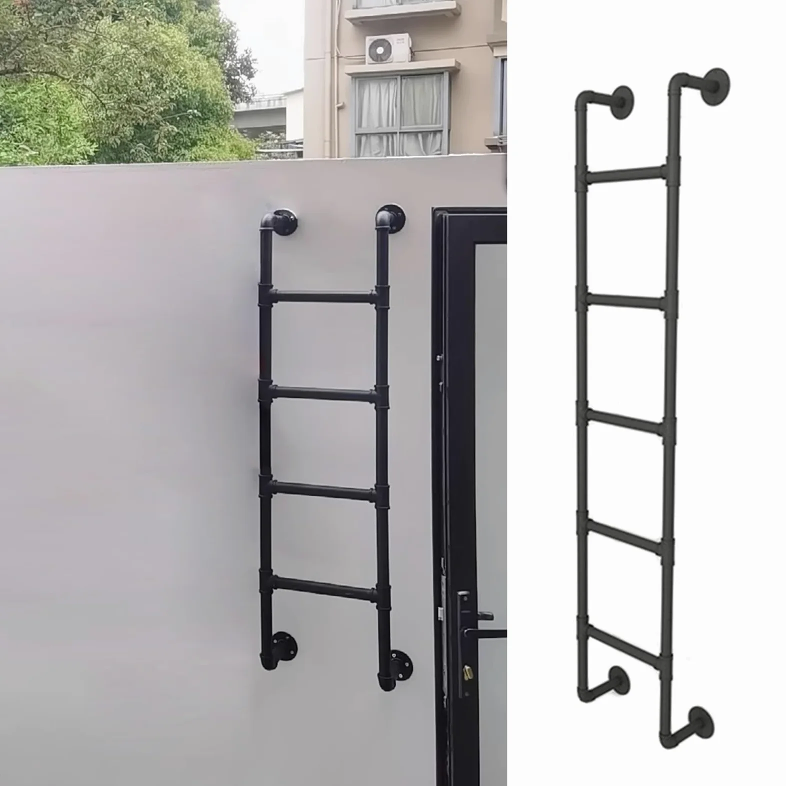 Schody wyjściowe z czarnego kutego żelaza do łóżka wysokie 100 cm/39 cali, obciążenie 150 kg, schody wydechowe do piwnicy, zastosowanie na poddaszu i łóżkach piętrowych, w zestawie AC