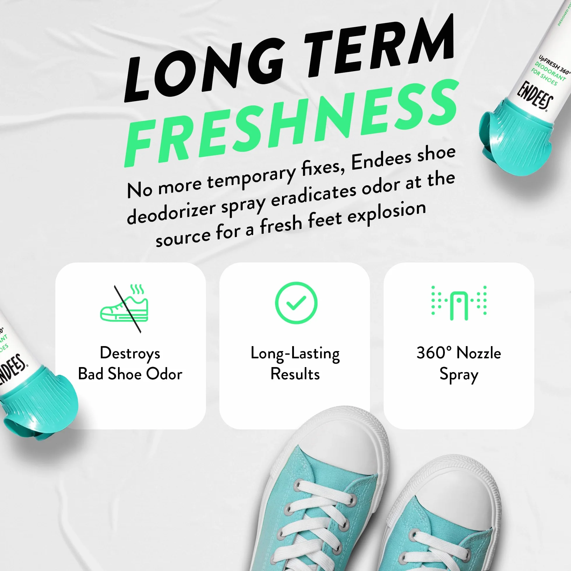 Endees – Dezodorant do Butów UpFresh 360° w Sprayu (100ml), Długotrwała Świeżość i Łatwa Aplikacja 360° – Zapach Unisex – Neutralizujący Dezodorant – na Codzień i Podczas Treningu