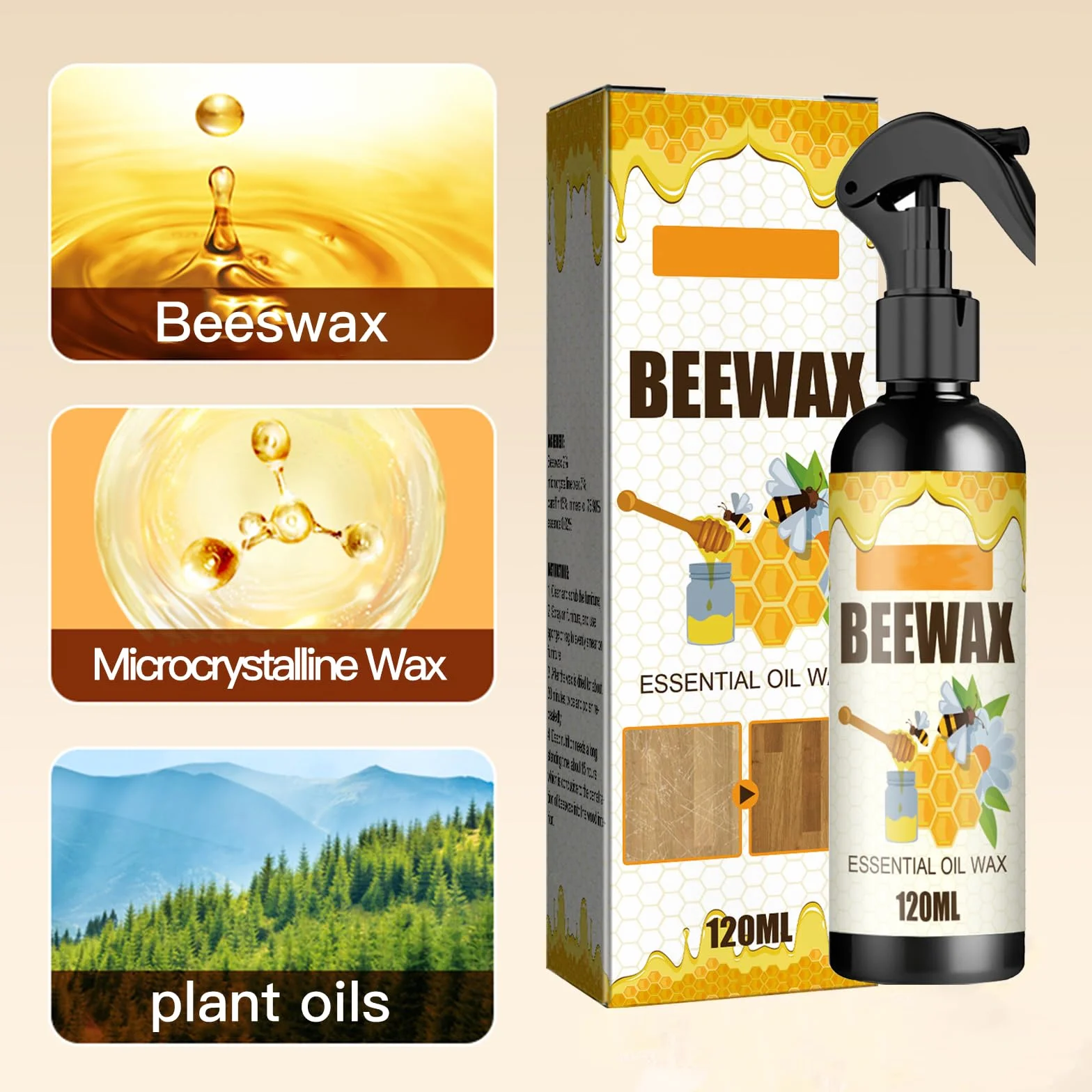 Naturalny mikromolekularyzowany spray Beeswax, naturalny spray Beeswax, środek do czyszczenia wosku pszczelego, uniwersalny naturalny Beeswax, Beeswax Spray Cleaner, pasta do mebli z wosku pszczelego