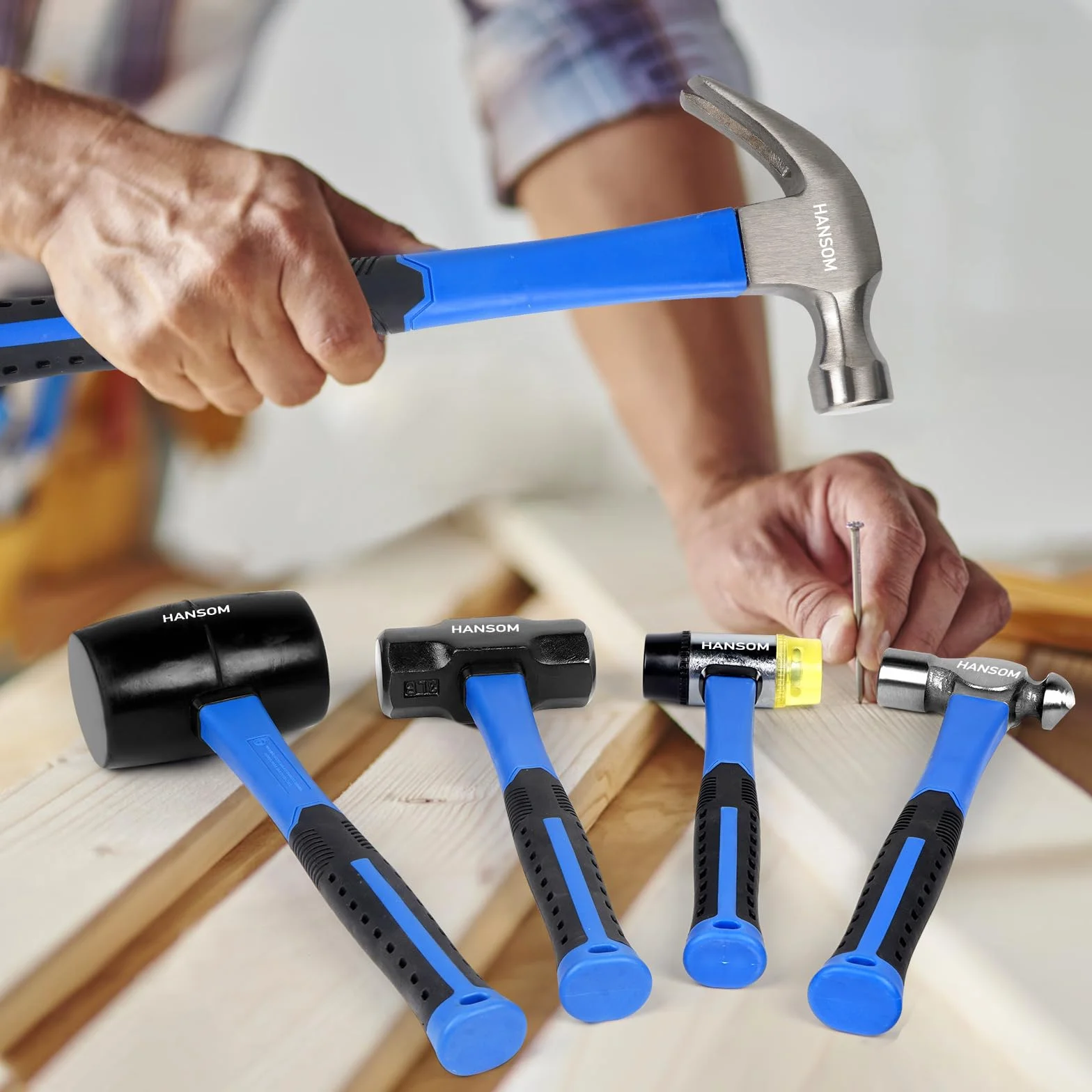 Zestaw 5-pak młotków, gumowy młotek 907 ml, podwójny młotek 623 ml, młot z pazurami 473 ml, młot kulkowy 473 ml, młot saneczkowy 1,4 kg, ergonomiczny uchwyt
