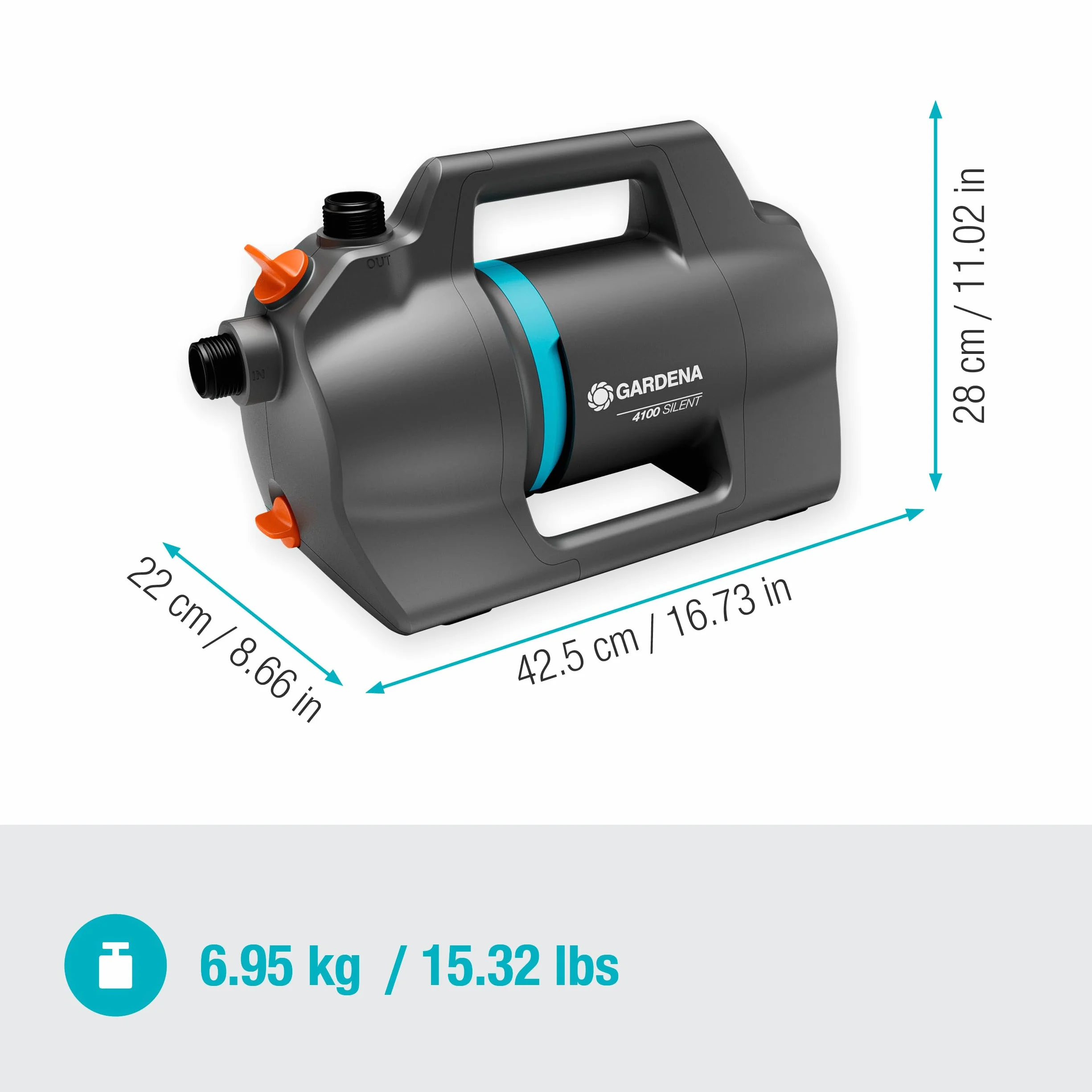 Gardena pompa ogrodowa 4100 Silent 550W 4100 l/h 3,5 m zasysanie 20 m wąż Classic