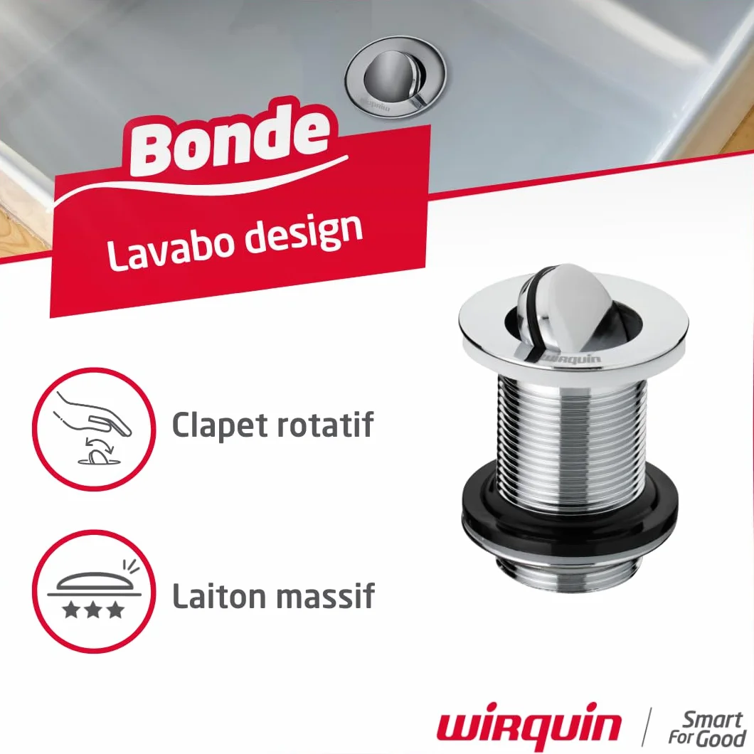 Wirquin 30723428 - Mosiężny odpływ umywalkowy - Zawór obrotowy 75mm bez przelewu