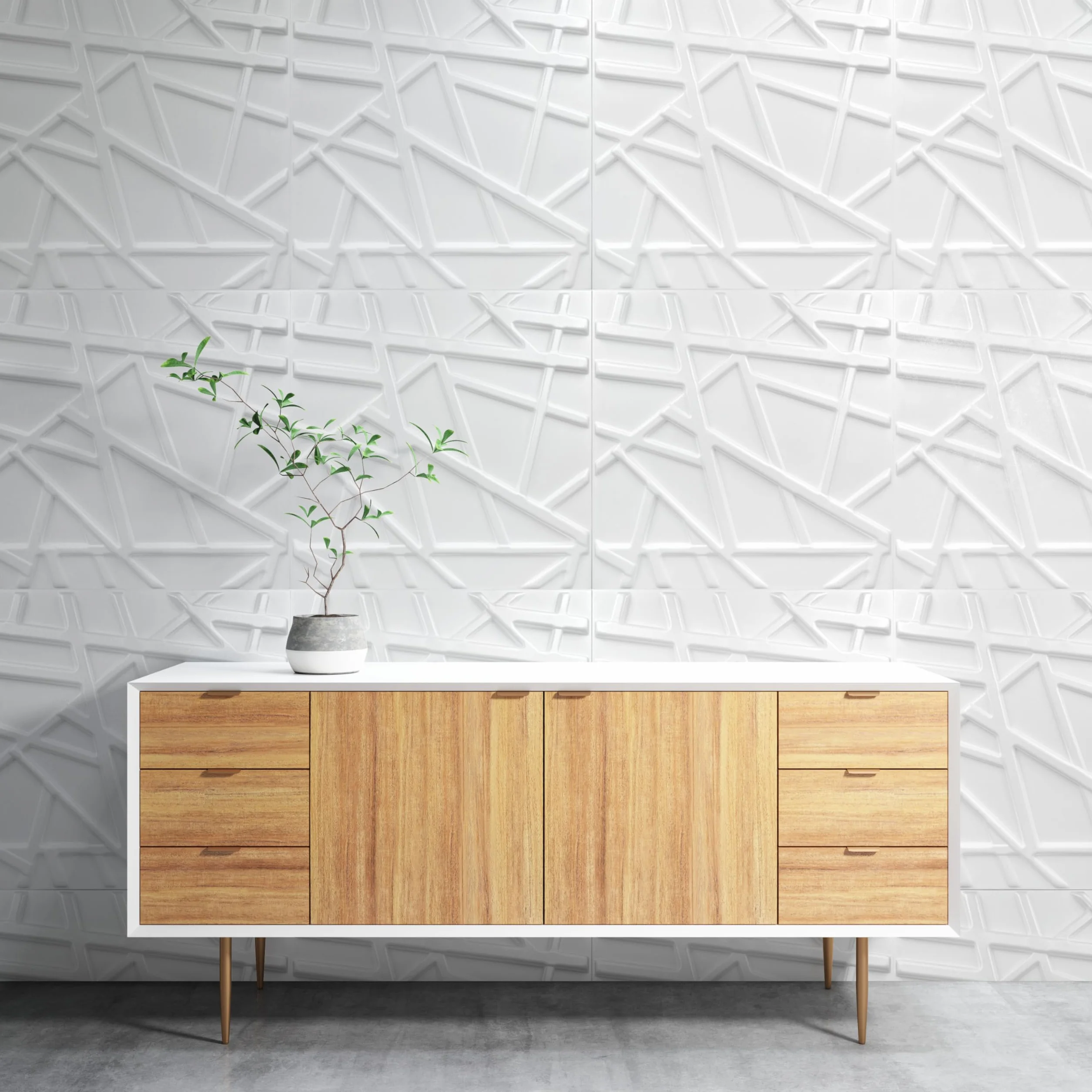 Deccart - Panele ścienne 3D 50x50 cm - Panel dekoracyjny, płyty styropianowe, EPS-polistyren, linia 2 m², 8 sztuk, kolor biały
