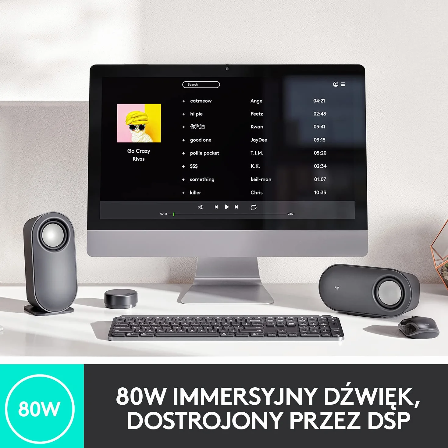 Logitech Z407 Bluetooth Głośniki komputerowe z subwooferem, sterowanie bezprzewodowe, czarny