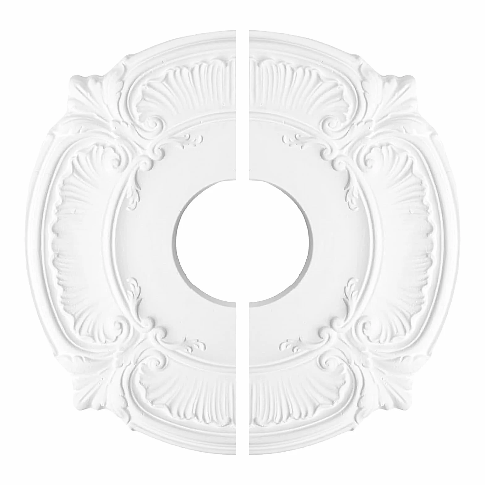 Rozeta sufitowa, biała, Ø 30,48 cm, poliuretan, element ozdobny, sztukateria, dekoracja ścienna, lampa do salonu, lampa z polistyrenu, okrągła, średnica wewnętrzna: 8,71 cm, 1 para medalionów