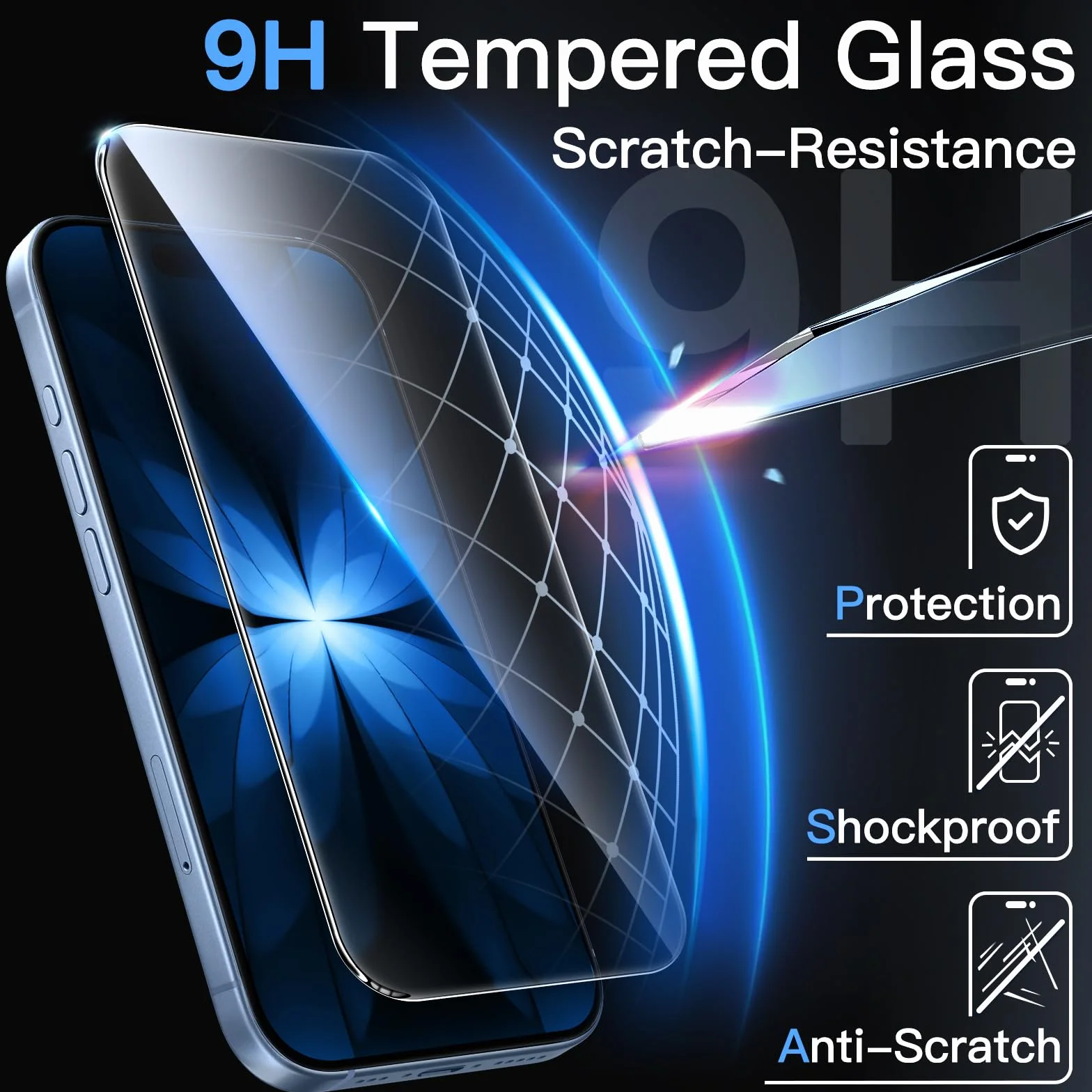 JETech Ochraniacz Ekranu dla iPhone 17 6,3 Cala, 10 Sekund Zestaw do Super Łatwej Instalacyjne Tacką Wyrównującą Jednym Kroku, Anty Odcisk Palca Szkło Hartowane Film, 2 Sztuki