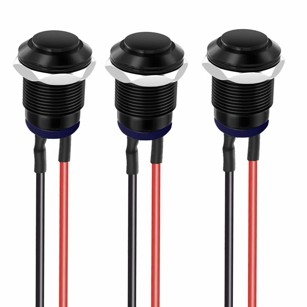 Gebildet 3 Sztuki Wstępnie Okablowanych Zatrzasków IP65 z Blokadą, Samoblokujący się Przycisk ze stopu Aluminium, wł./wył., 12mm, 2A, 12V/24V/125V/250V AC (wysoka głowica)