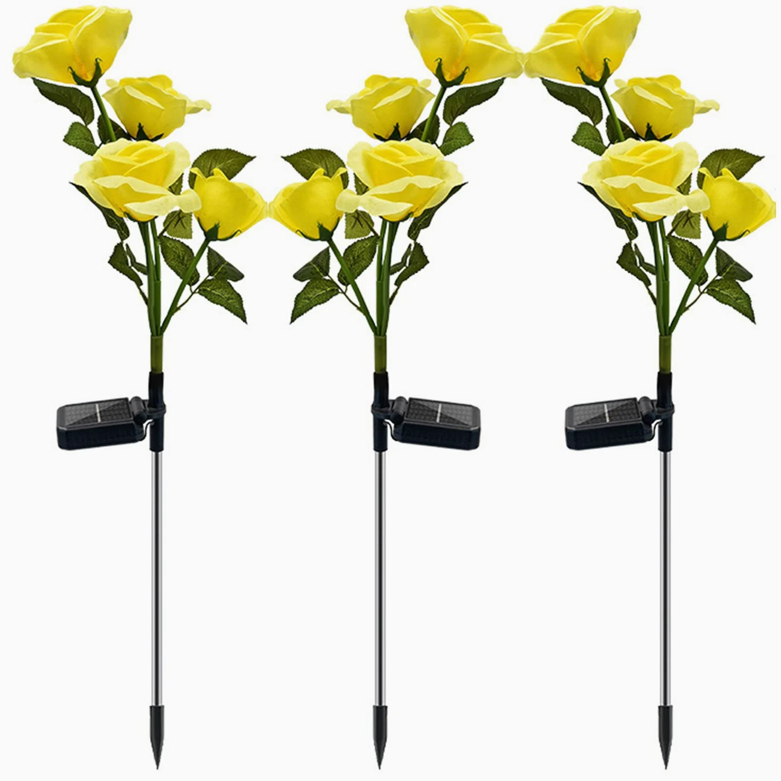 Ogród solarne lampy kwiatowe, na zewnątrz wodoodporne LED zasilane energią słoneczną, kolorowe róże paliki lampa do ogrodu patio podwórko ścieżka przyjęcie dekoracje świąteczne, żółte