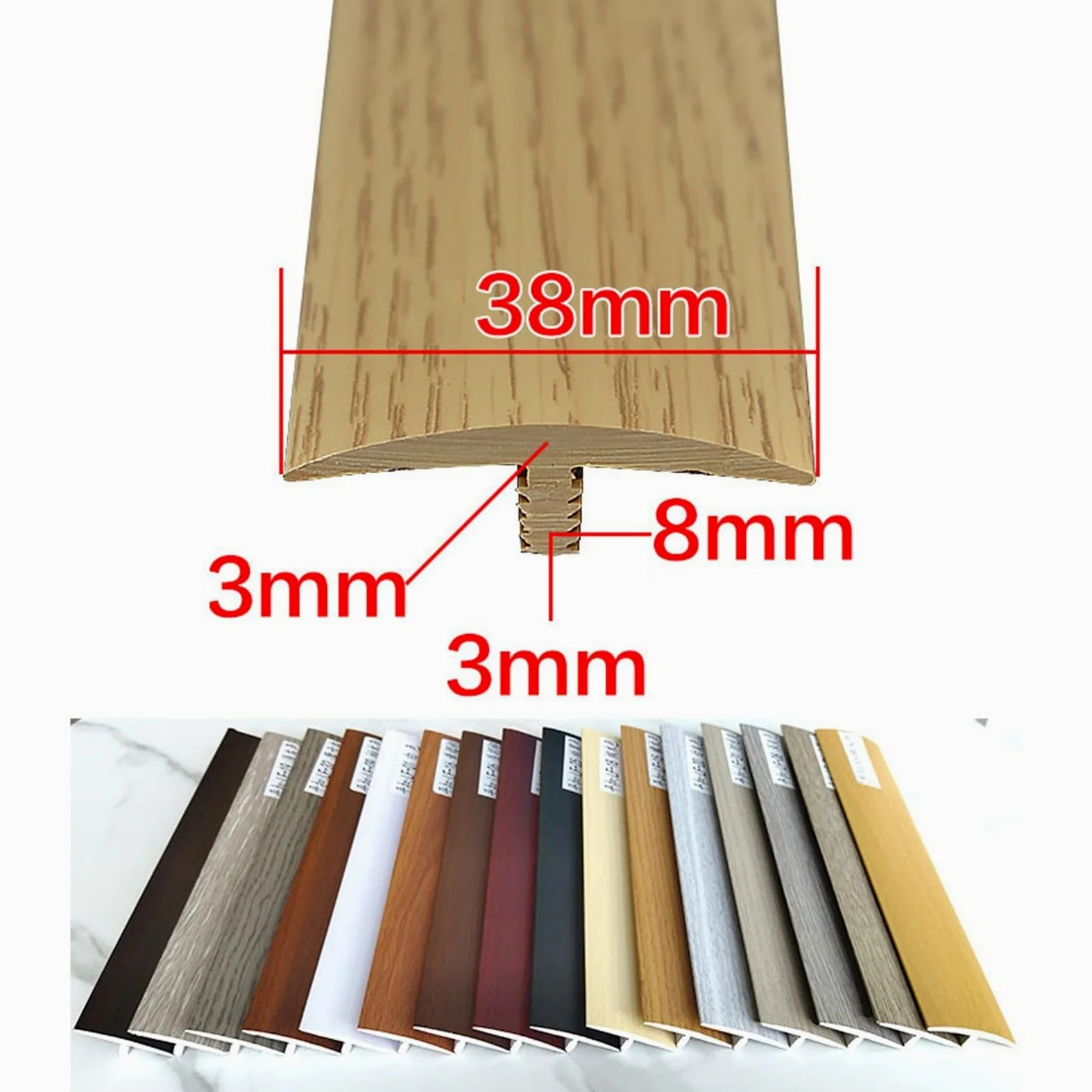 listwa podłogowa w kształcie litery T, 90 cm, samoprzylepna listwa przejściowa do płaskich podłóg, osłona szwów między laminatem z twardego drewna winylowego (T12,3 szt.)