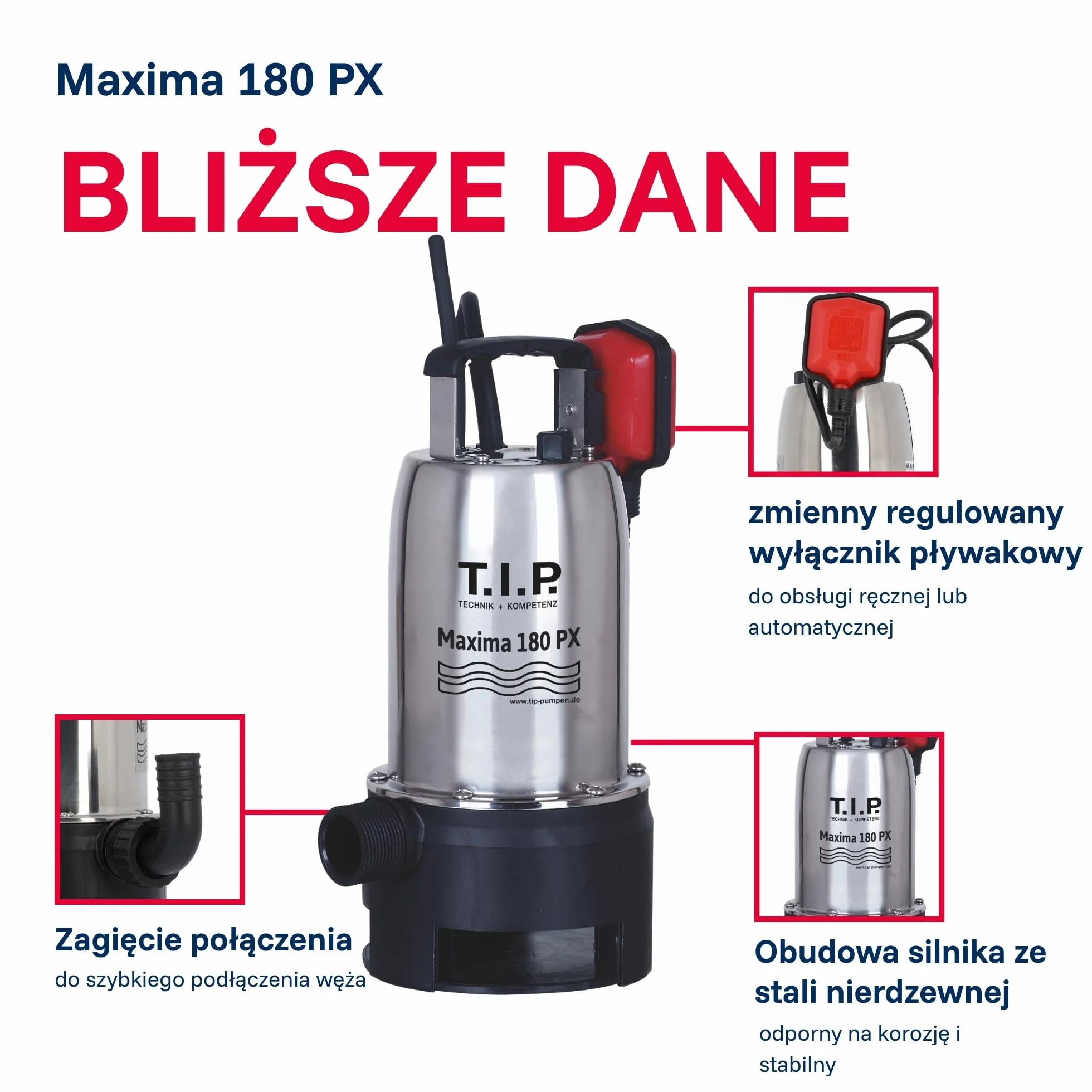T.I.P. Pompa Zanurzeniowa TVX 7000 7000 l/h Stal Nierdzewna Automatyczny Pływakowy Wyłącznik