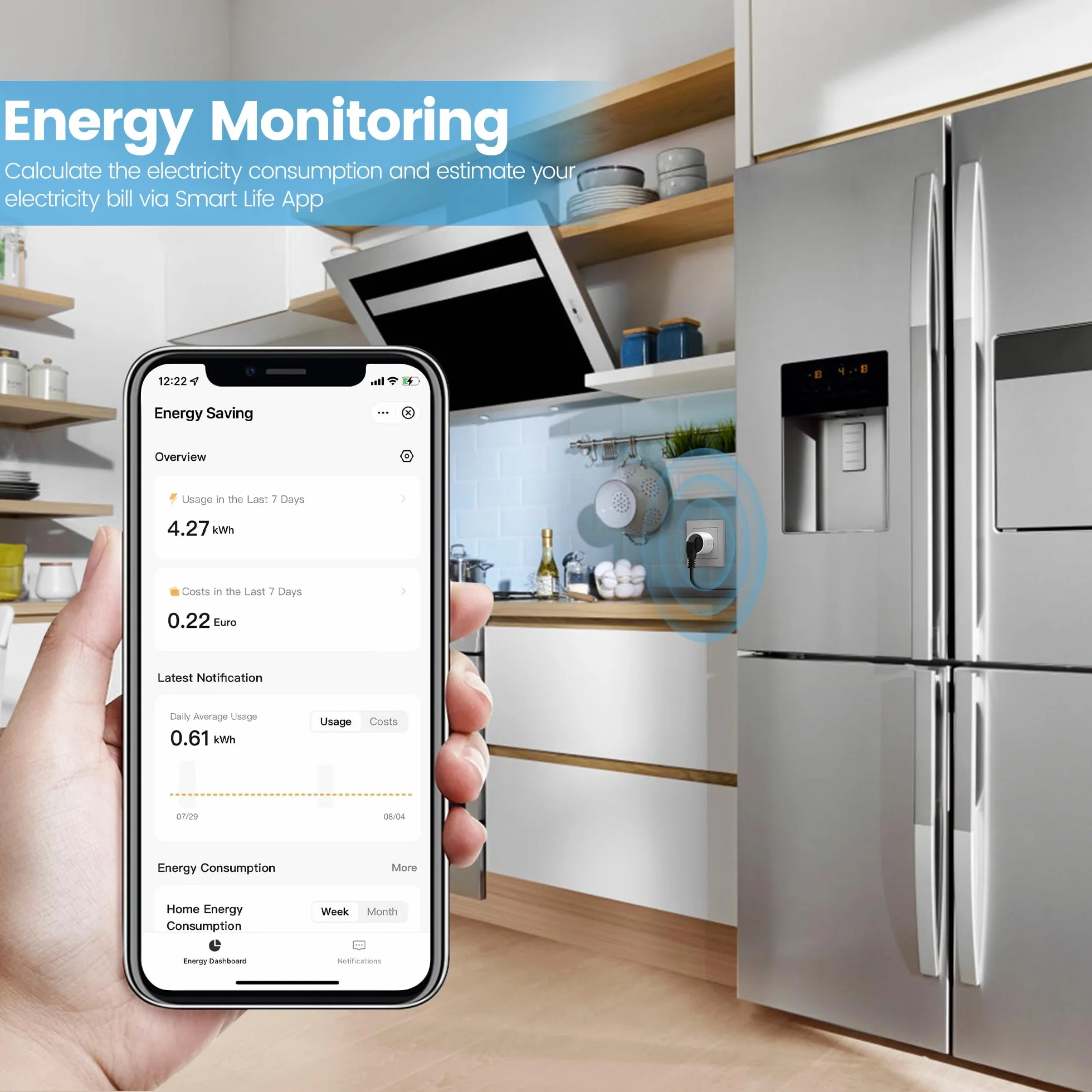 Eightree gniazdko Wi-Fi Alexa sterowane głosem, pomiar zużycia energii, z timerem, WiFi inteligentny dom, kompatybilne z Alexa, Google Home, tylko 2,4 GHz (1 Pack)