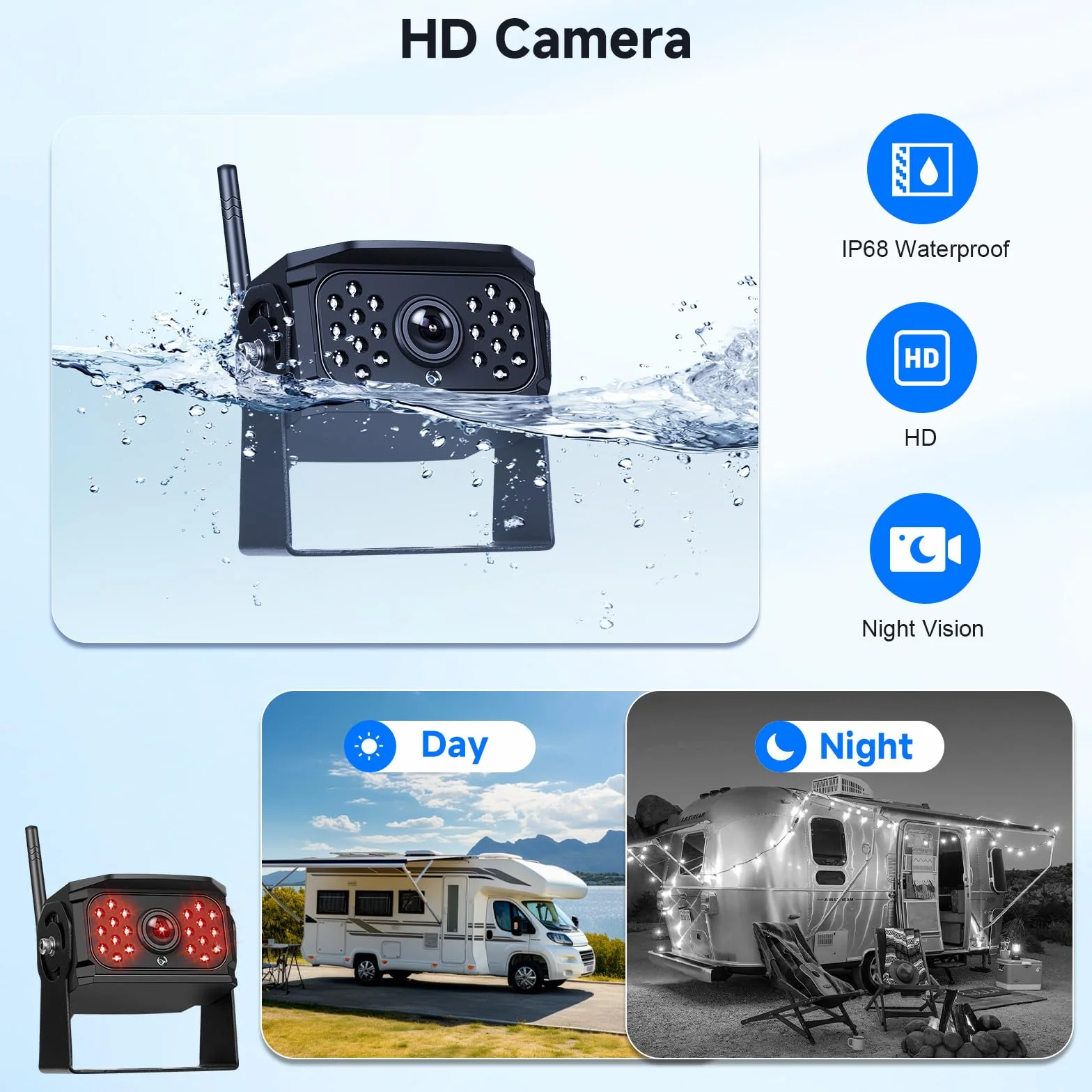 VECHTEL Bezprzewodowa kamera cofania 1080P 7-calowy monitor IPS zestaw DVR 2 kamery IP68 noktowizor