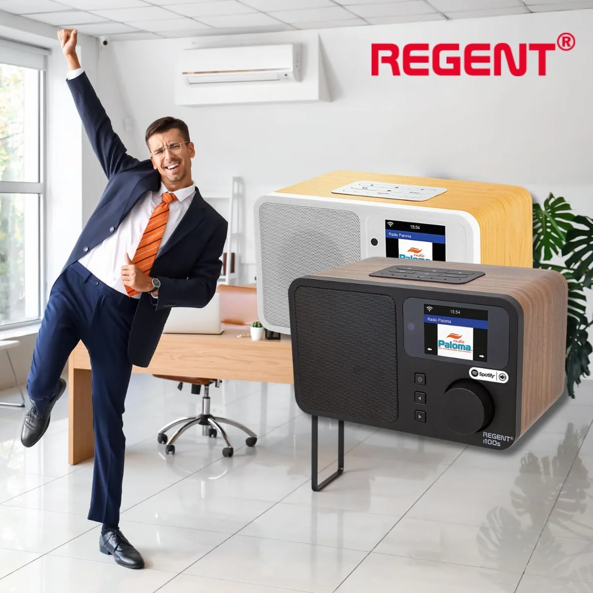 REGENT i100s radio internetowe ze SPOTIFY Connect WI-FI wifi Radio cyfrowe radio kuchenne Bluetooth głośnik alarm budzik Minutnik drzemki LCD Color display (White)