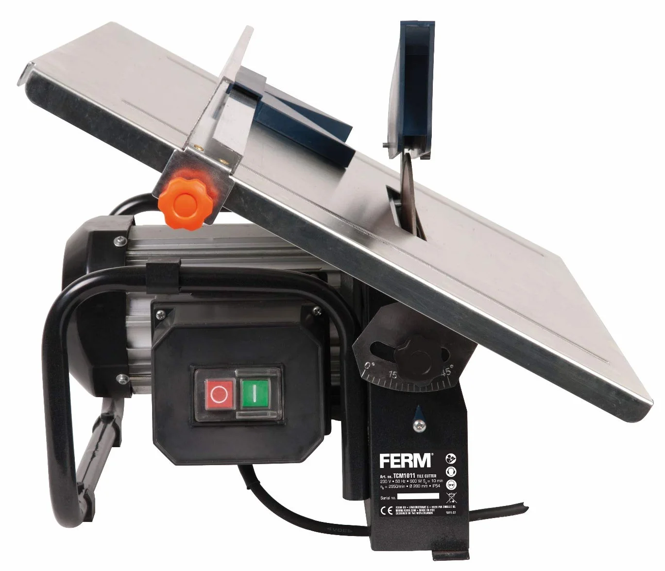 FERM Przecinarka do płytek 900 W - 2950/min - tarcza diamentowa 200 mm - brzeszczot chłodzony wodą - regulacja 0-45 stopni, czarny, niebieski, stal nierdzewna