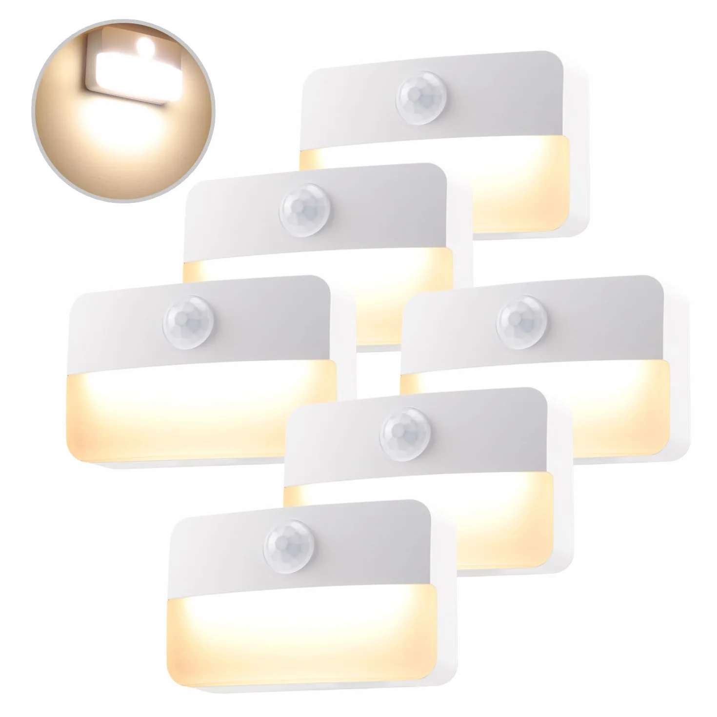 da LIGHT lampka nocna z czujnikiem ruchu, zasilana bateriami, 6 sztuk oświetlenia schodów LED, światło do szafy, automatyczne włączanie/wyłączanie, światło z czujnikiem 3000 K, ciepła biel, do
