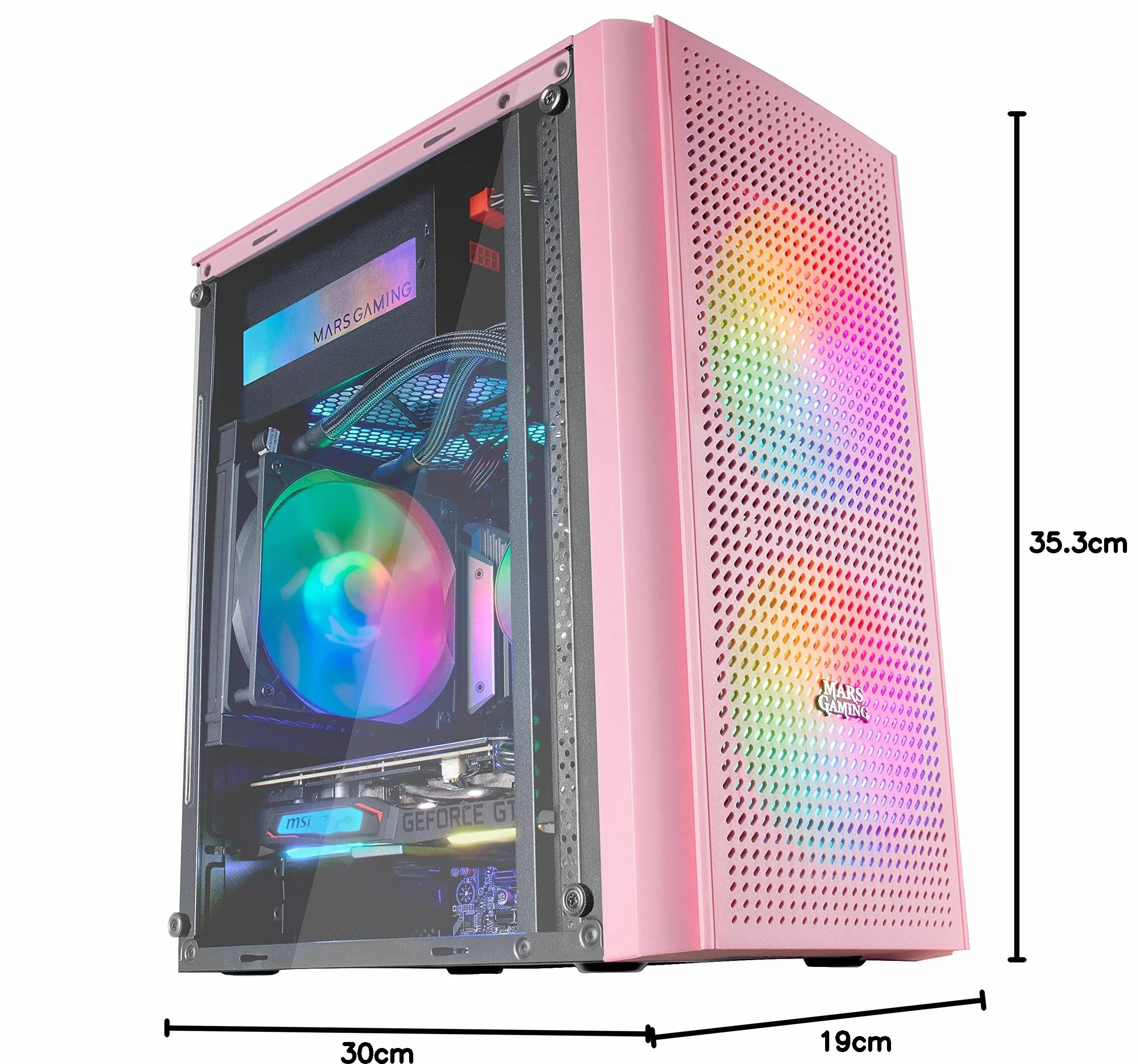 Mars Gaming MC300P różowa, Micro ATX obudowa PC, szkło hartowane, przód MESH, 3 wachlarze FRGB